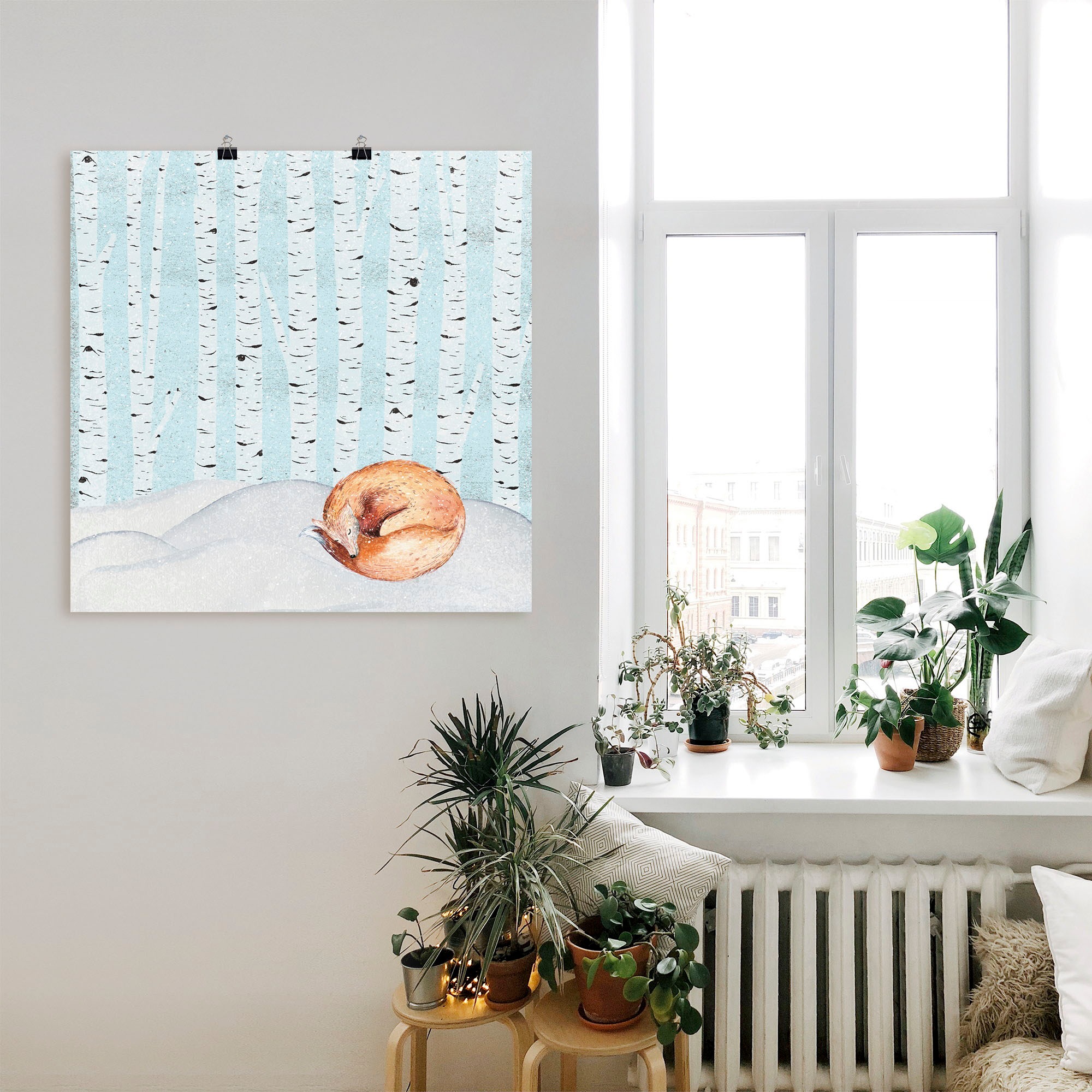 Artland Poster »Winter Wunderland Schlafender Fuchs«, Tiere, (1 St.), als Alubild, Leinwandbild, Wandaufkleber oder Poster in versch. Grössen