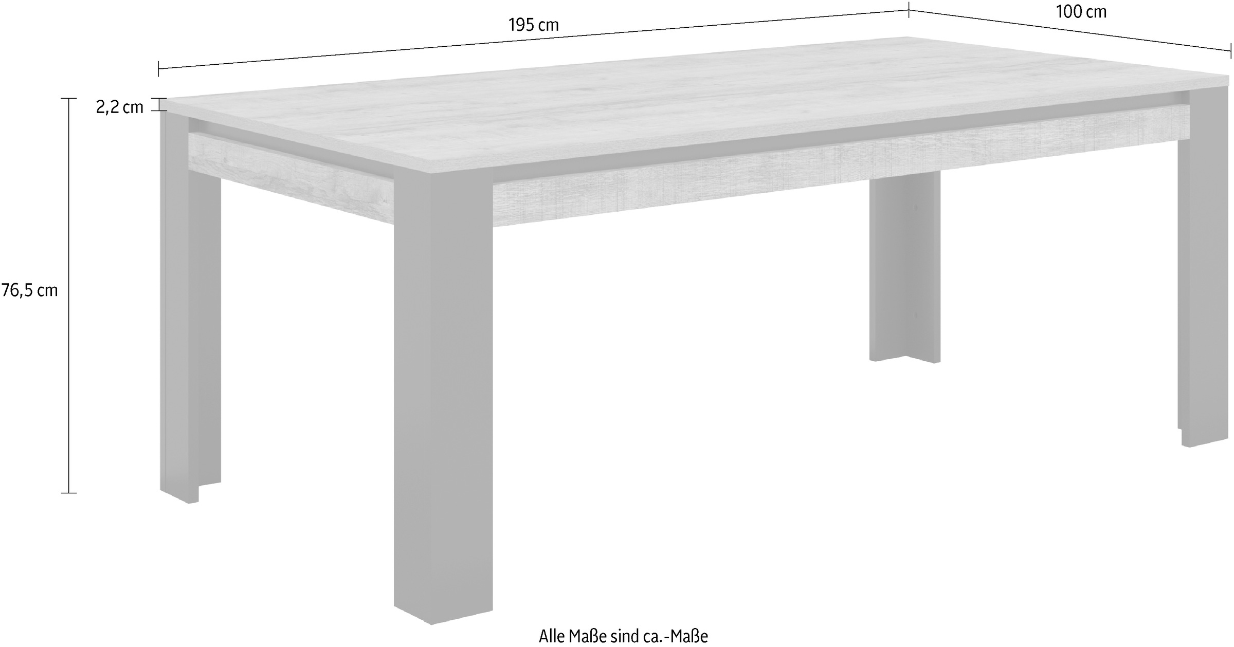 INOSIGN Esstisch »Tudor, Breite 195, rechteckig, Esszimmertisch, Küchentisch«, Tisch in Holzoptik mit schwarzen Beinen