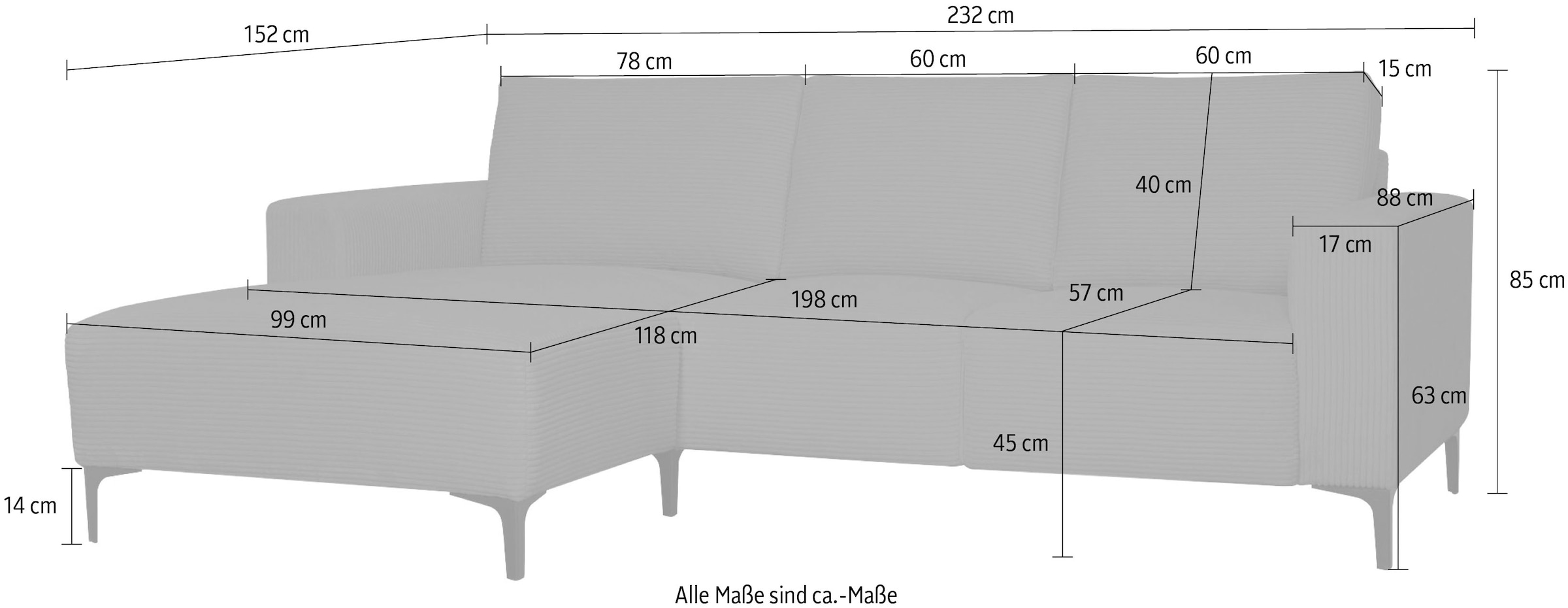 Home affaire Ecksofa »Tournon L-Form, Breite 232 cm, Breitcord« Designsofa im nordischen Stil, Wellenunterfederung, Metallfüsse