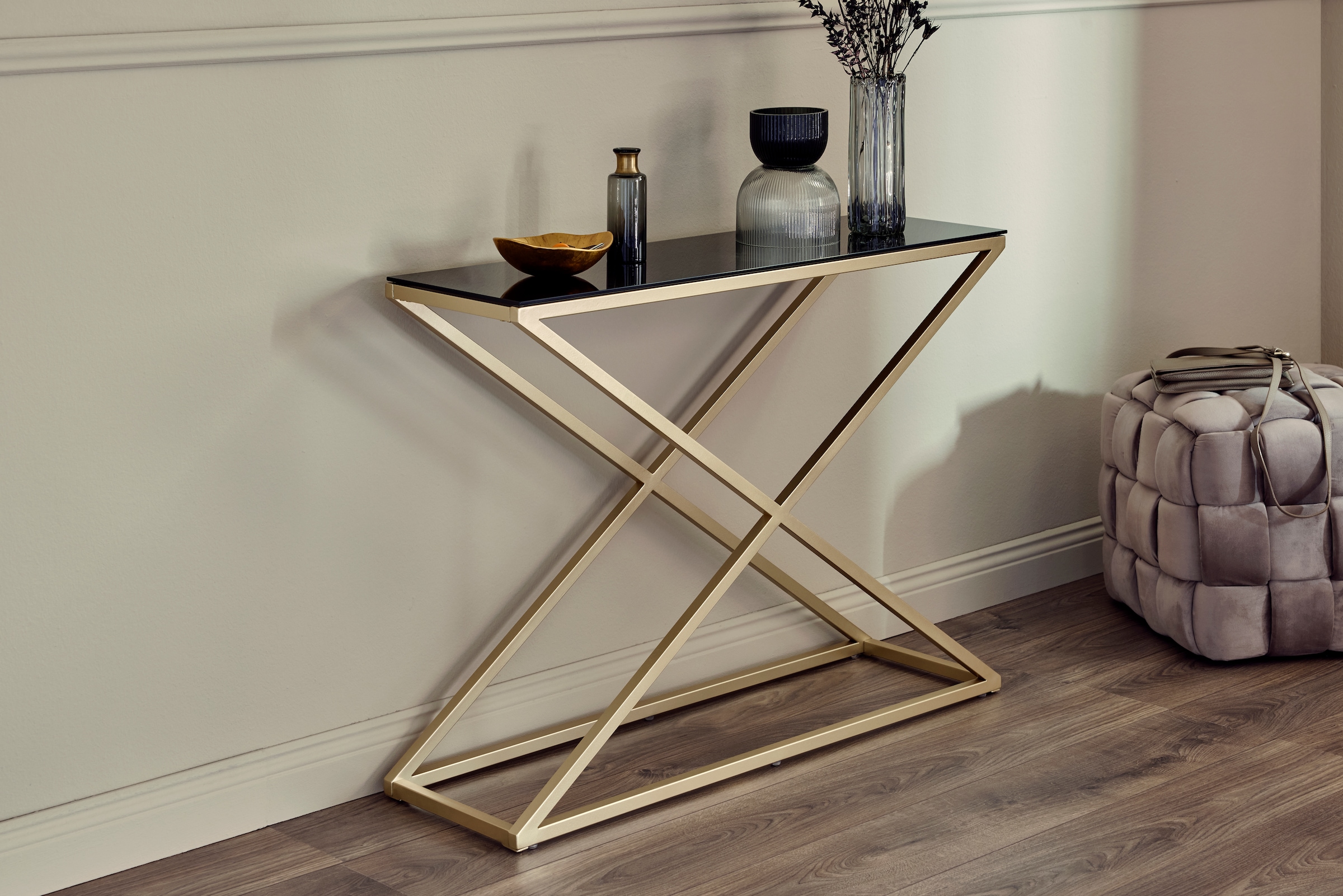 Jahnke Konsolentisch »XTRA CONSOLE« 1 Stk. tlg. Konsole/Beistelltisch in Gold-Look, aus Sicherheitsglas gefertigt