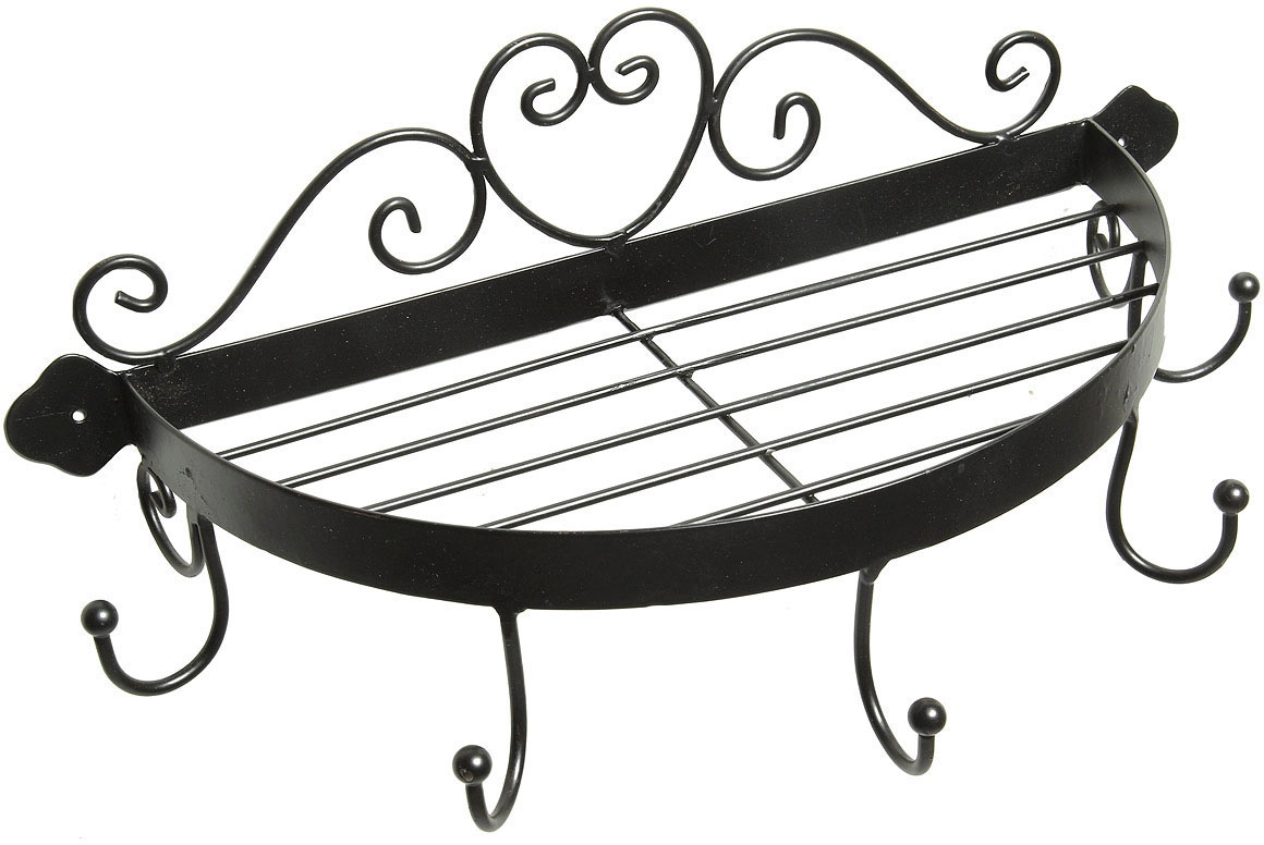 Image of Ambiente Haus Wandregal "Regal halbrund mit Haken in Schwarz" 1 Stk. tlg.