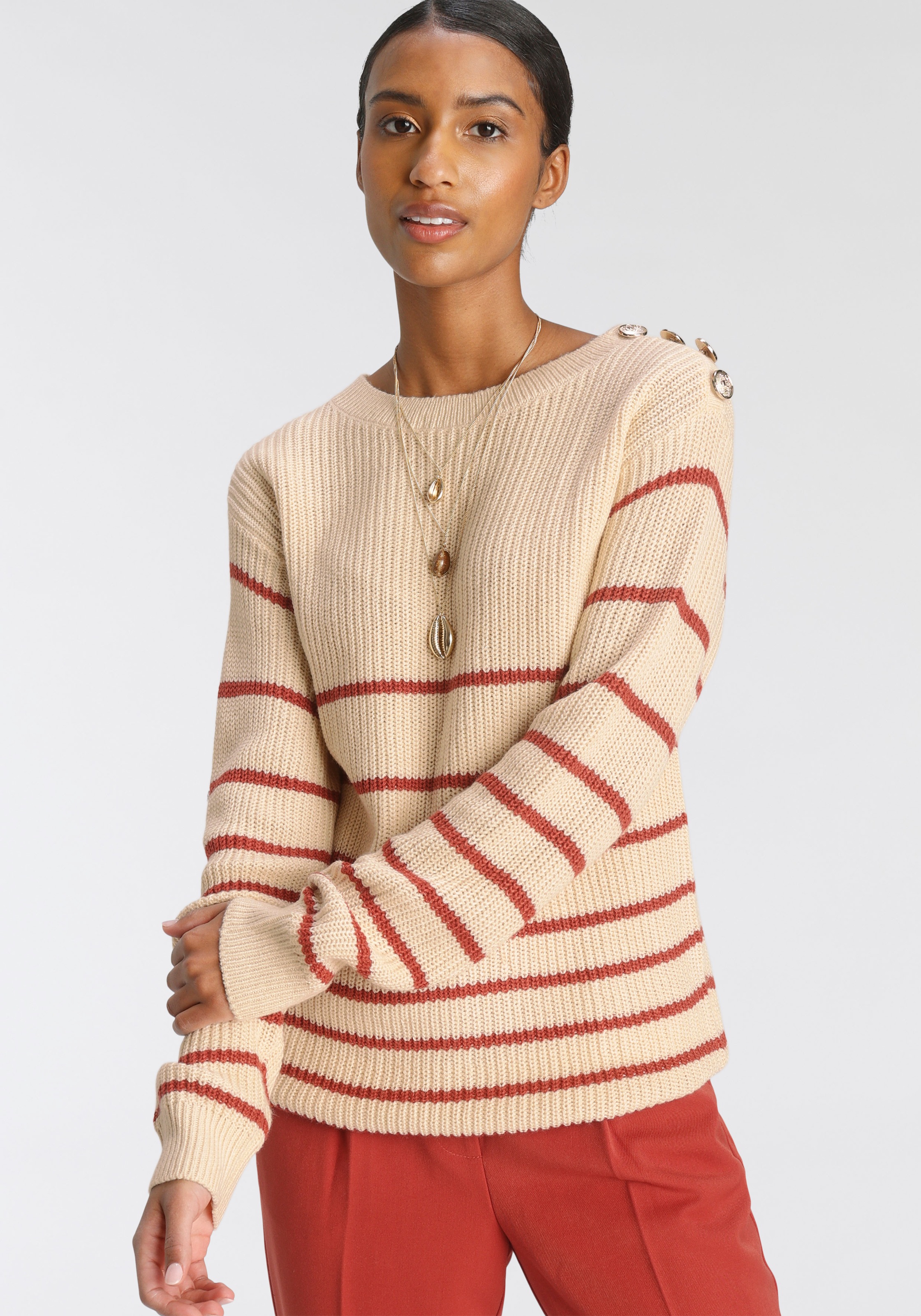 Image of Tamaris Rundhalspullover, mit Zierknöpfen bei Ackermann Versand Schweiz