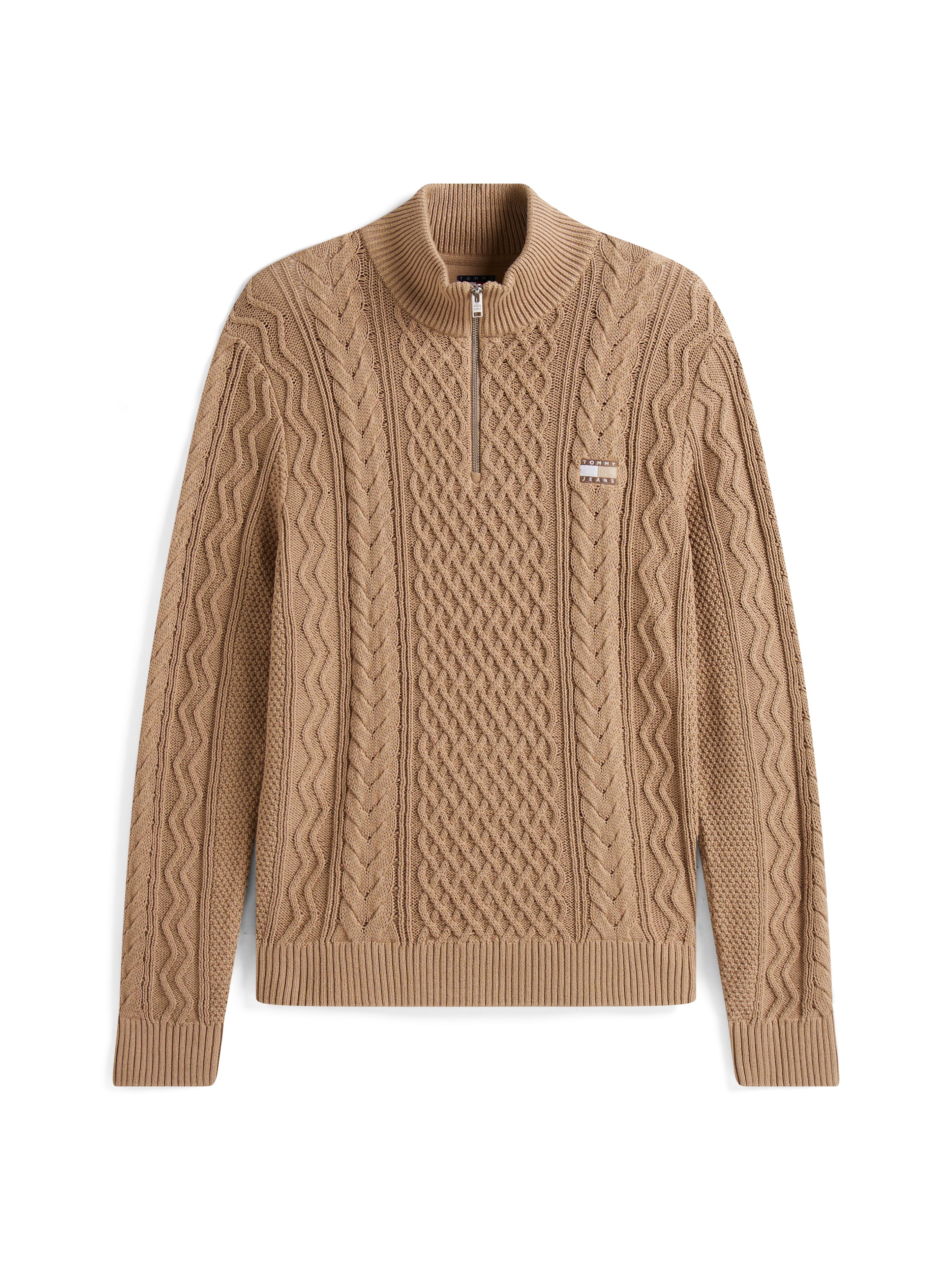 Tommy Jeans Strickpullover, Troyer-Kragen mit Reissverschluss, slim fit, Zopfstrick-Muster