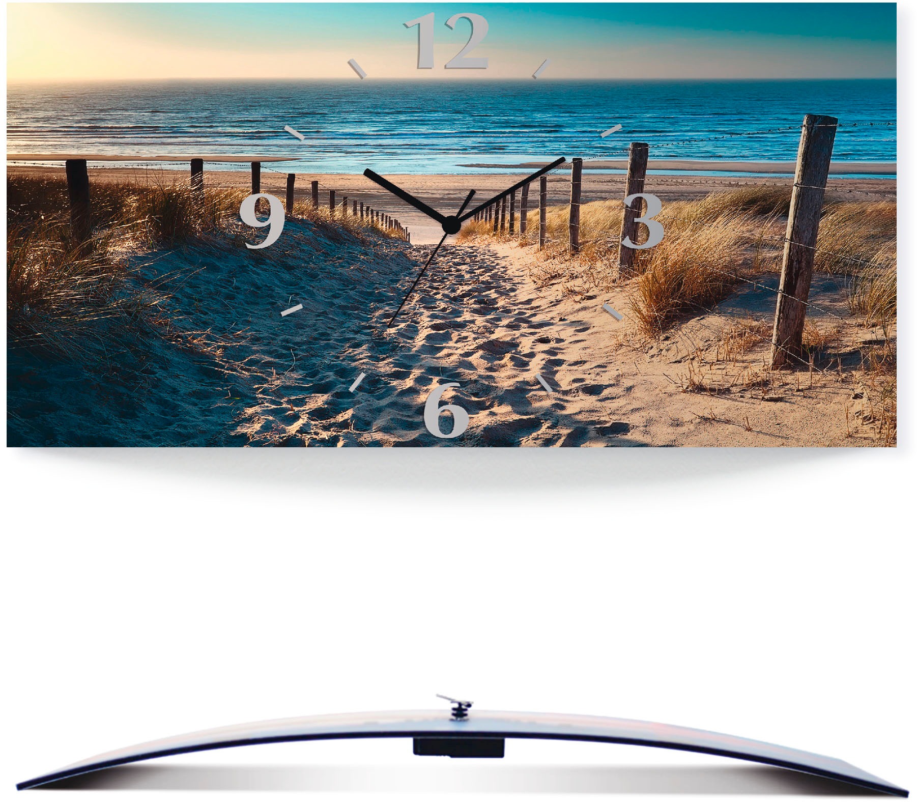Image of Artland Wanduhr »Weg zum Nordseestrand Sonnenuntergang«, 3D Optik gebogen, lautlos, ohne Tickgeräusche, nicht tickend, geräuschlos - wählbar: Funkuhr o. Quarzuhr, moderne Uhr für Wohnzimmer, Küche etc. - Stil: modern bei Ackermann Versand Schweiz