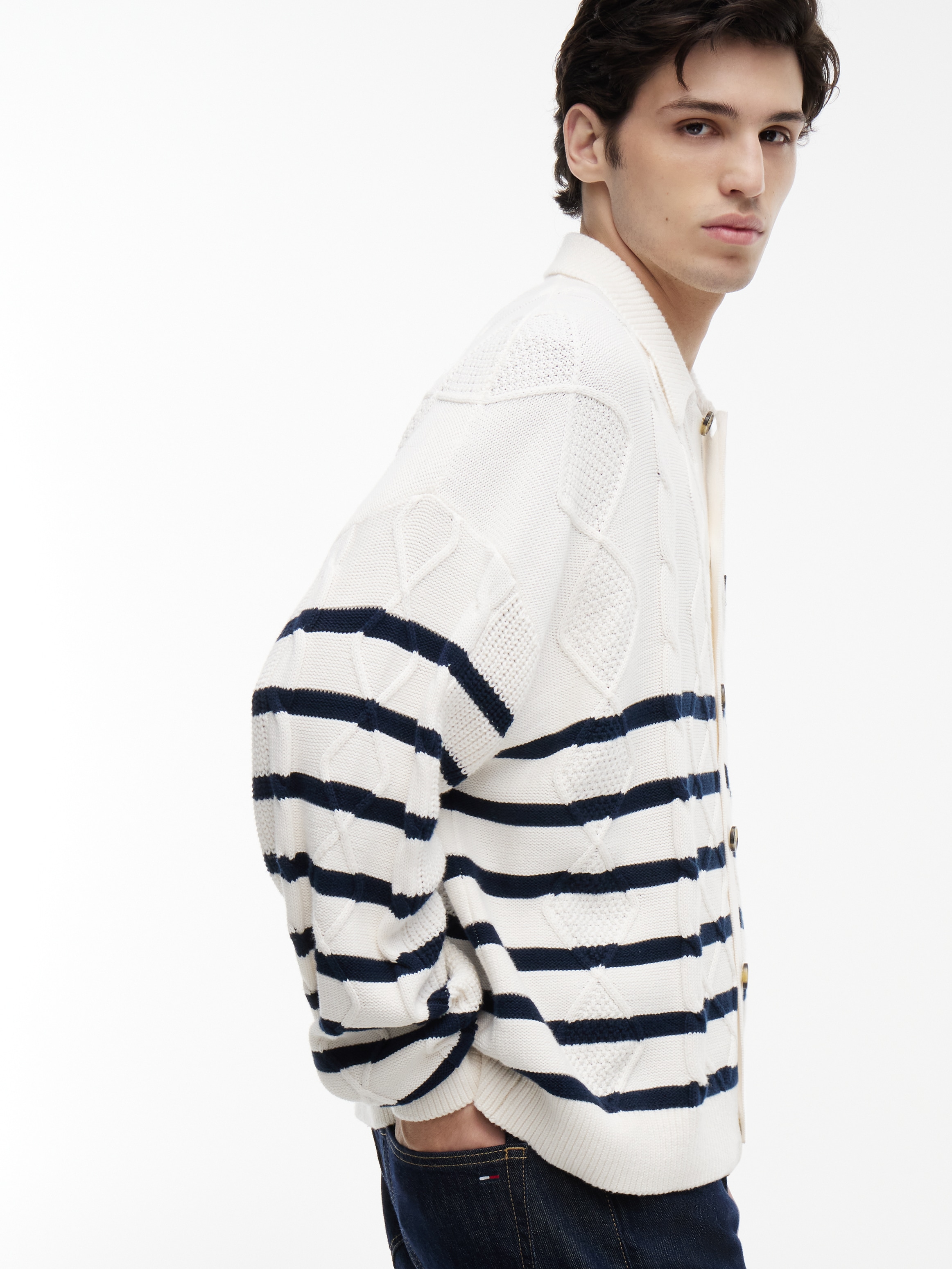 Tommy Jeans Cardigan »RELAXED STRIPE CABLE BUTTONUP« Relaxed fit mit Zopfstrickmuster