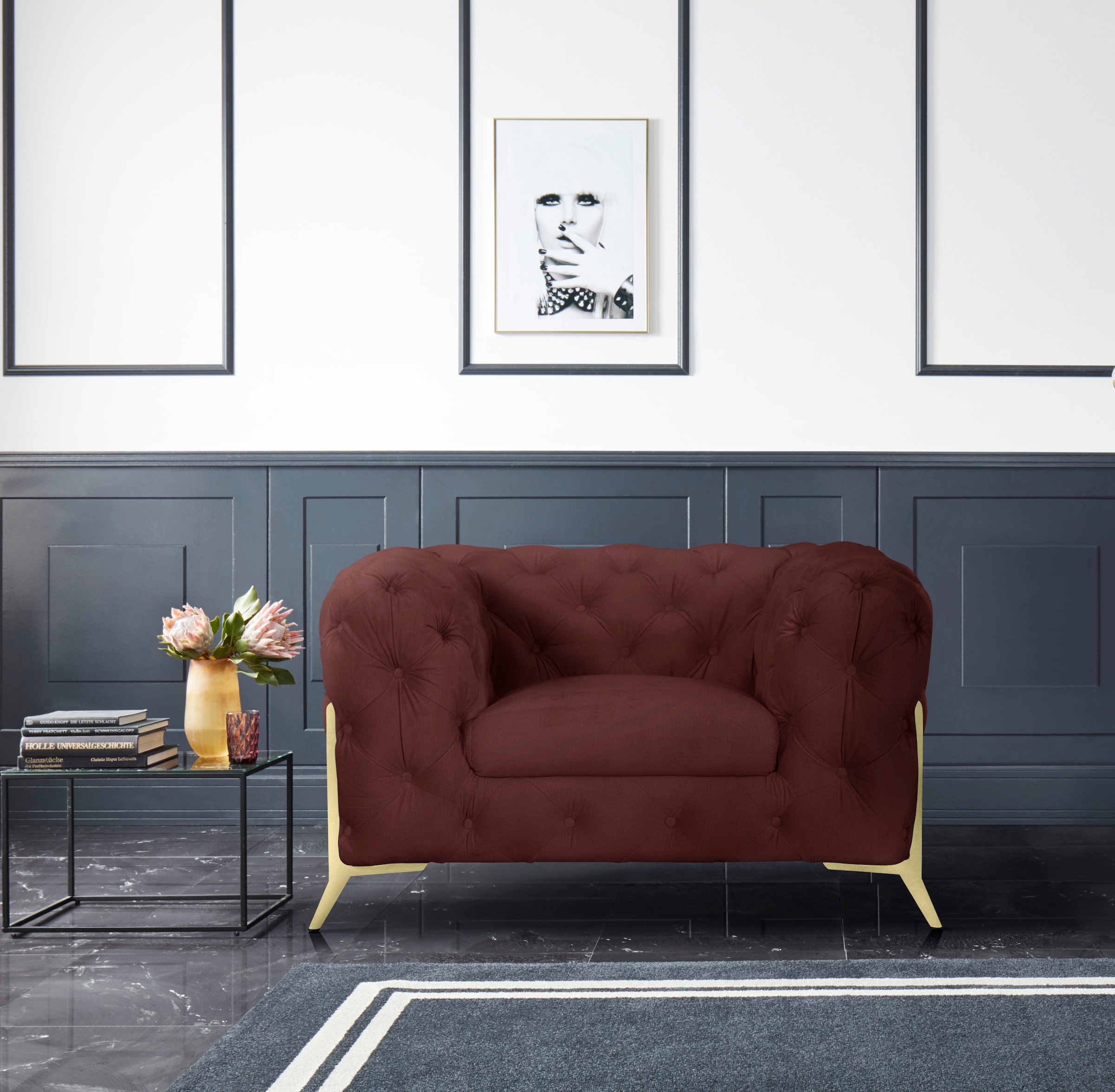 Leonique Chesterfield-Sessel »Amaury Sessel«, aufwändige Knopfheftung, moderne Chesterfield Optik, Fussfarbe wählbar