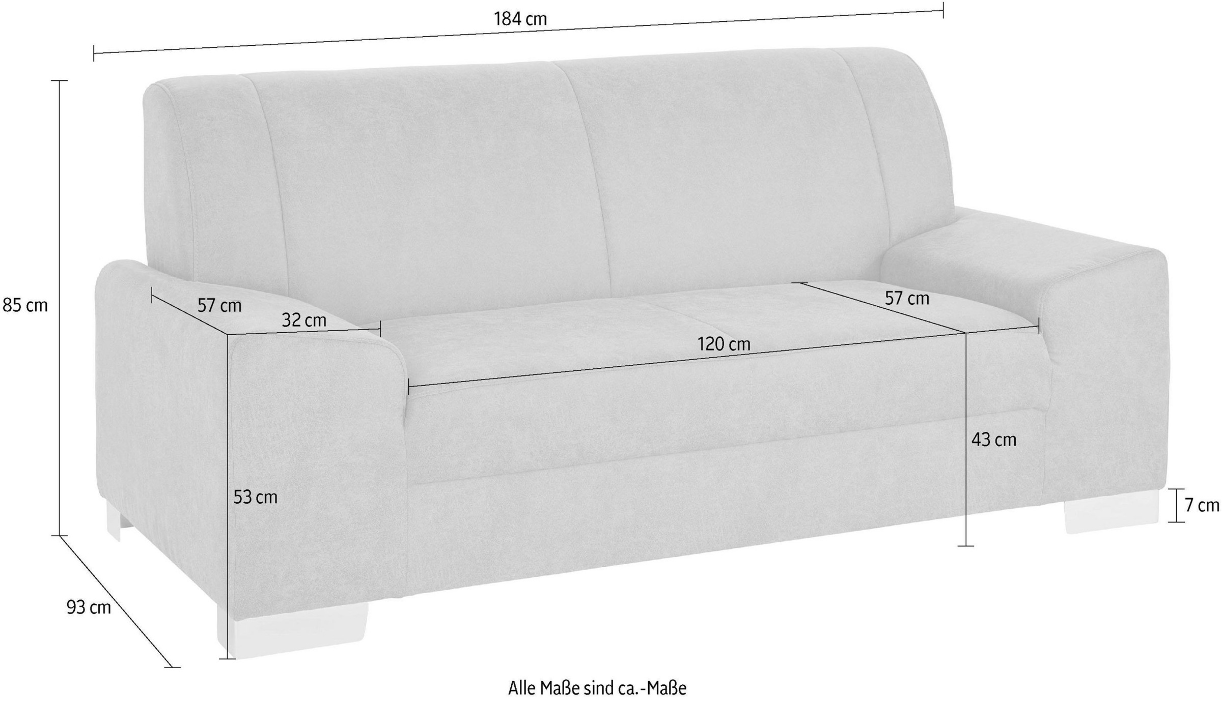 DOMO collection 2-places »Anzio in kubischer Formensprache, flache Armlehnen, Breite 184cm« wahlweise mit Federkern