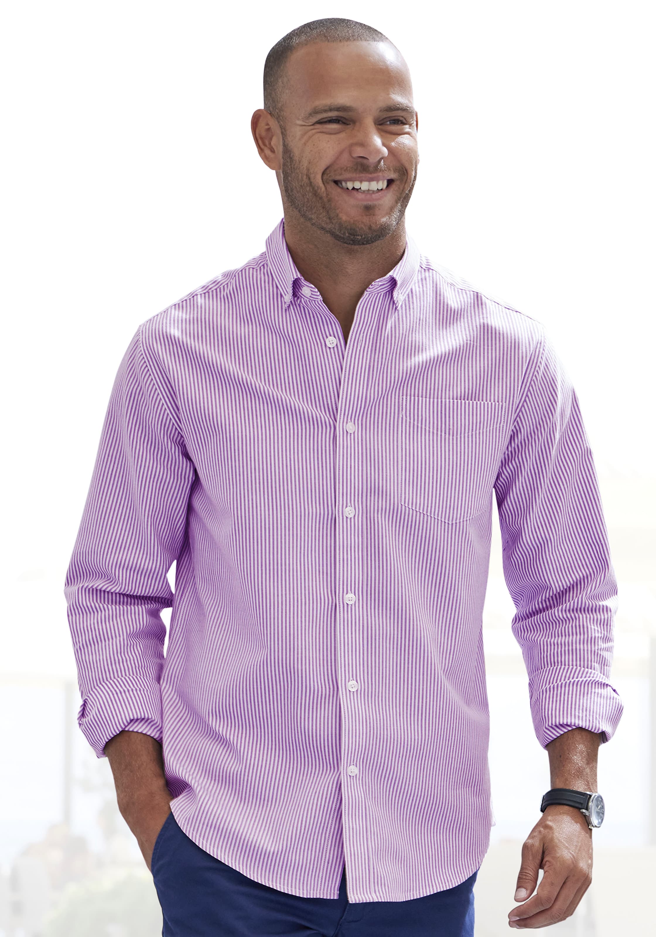 Image of H.I.S Langarmhemd ", Streifenhemd langarm mit Button-down-Kragen" Oxfordhemd aus reiner Baumwolle, Regular-fit