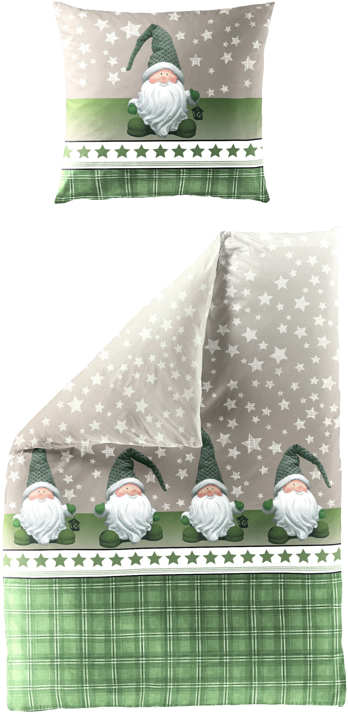 Image of BIERBAUM Bettwäsche "Wichtel" 2 Stk. 100 % Baumwolle, Biber, unterschiedliche Weihnachts-Designs