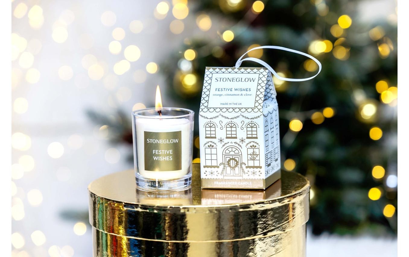 Stoneglow Bougie parfumée »Weihnachtskerze Festive Wishes Gold/Weiss«