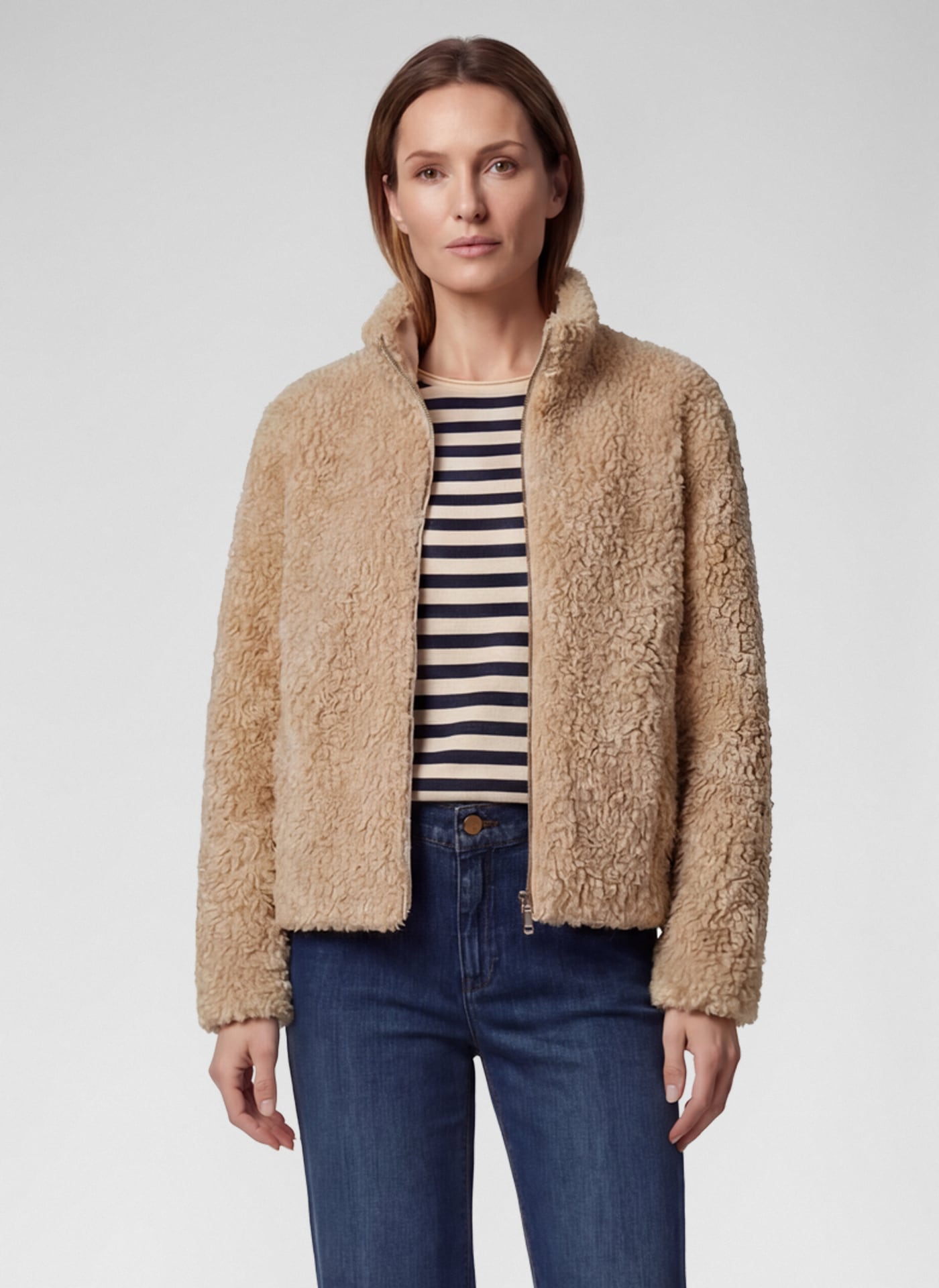 Image of Rabe Fellimitatjacke ohne Kapuze im Teddyplüsch-Look und mit Stehkragen