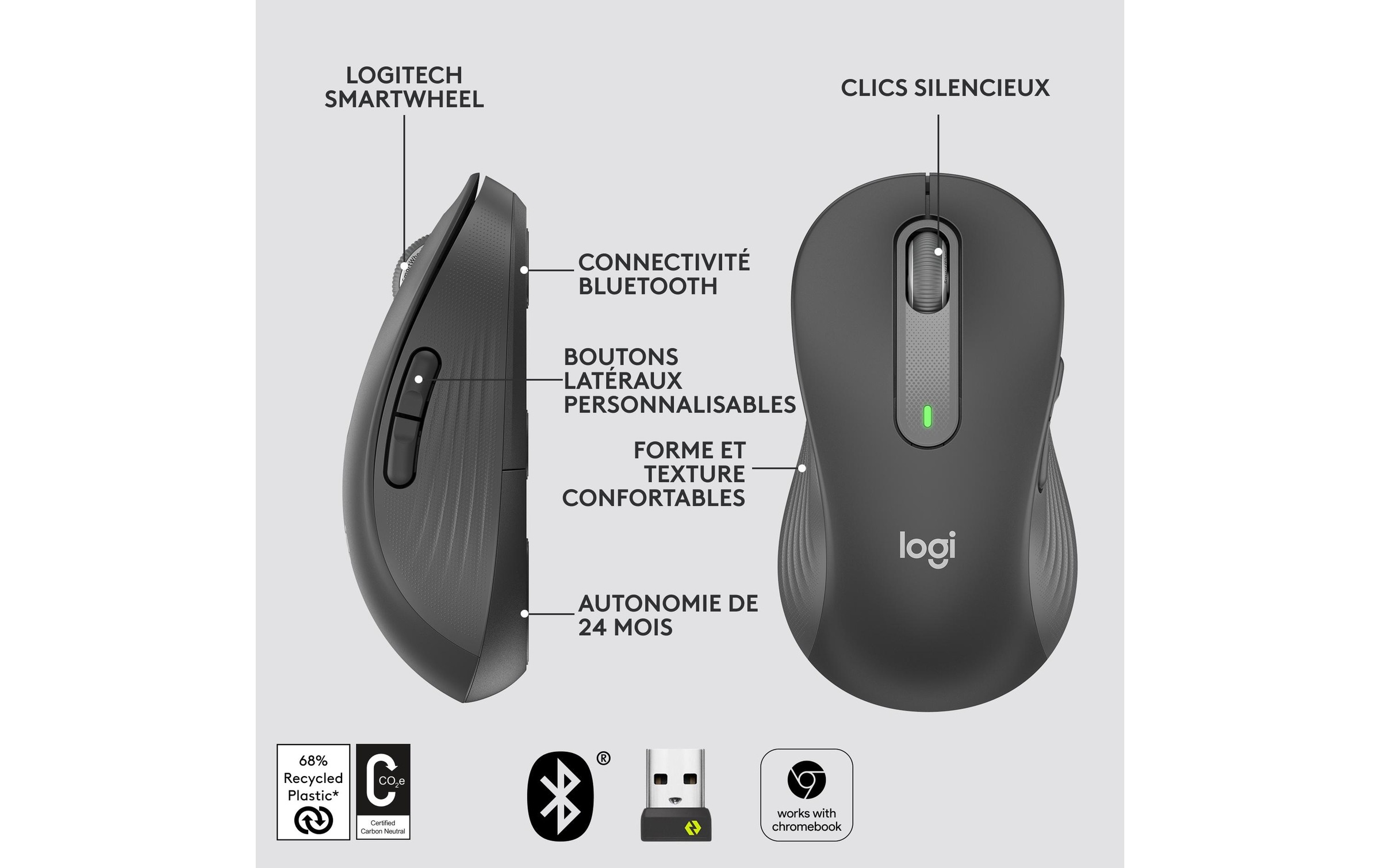 Logitech Maus »Signature M650 L left Graphite«, kabellos