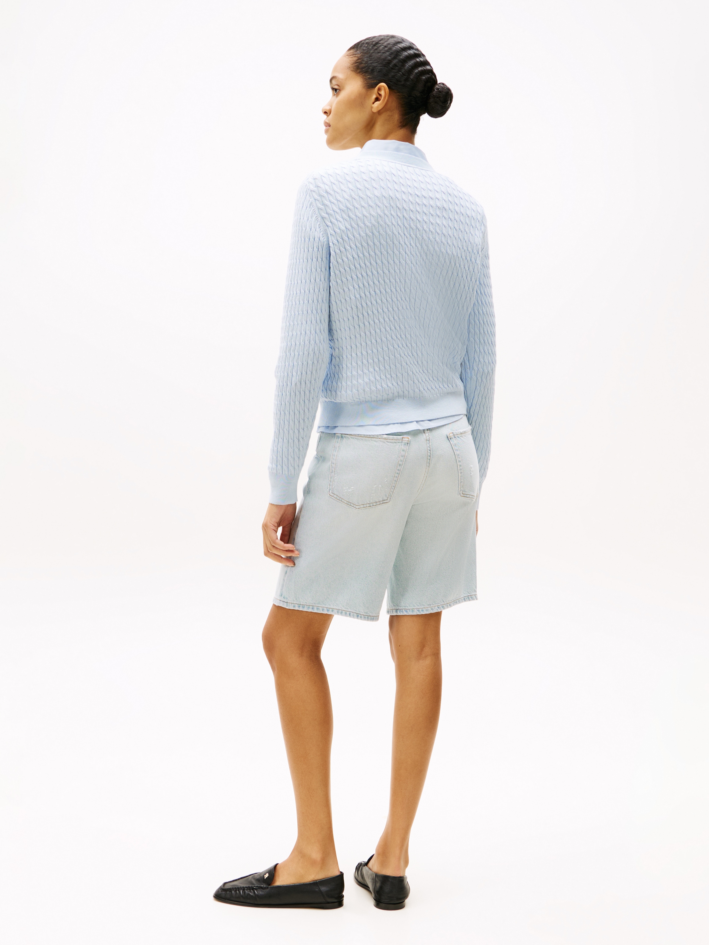 Tommy Hilfiger Pull à col rond »CO CABLE C-NK LS SWEATER« coton, avec motif torsadé, coupe régulière