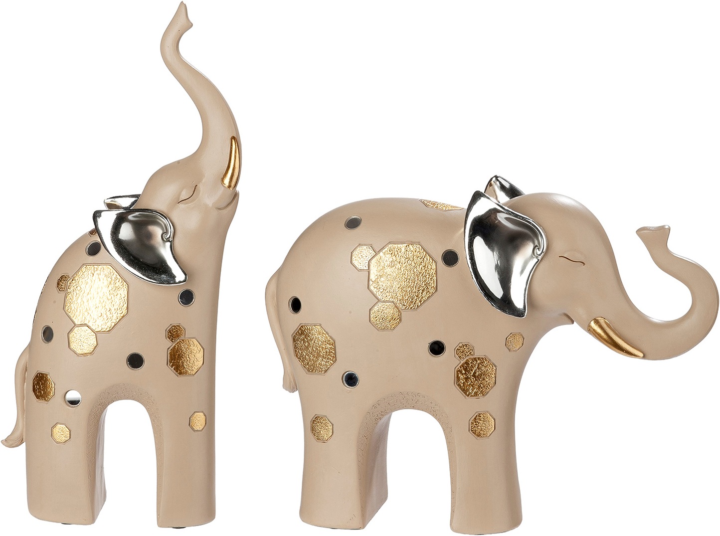 Image of GILDE Skulptur "2tlg. Set Figur Elefant Midas creme" Tierfigur Glückssymbol Dekoelefant elegantes Design Ethno-Stil