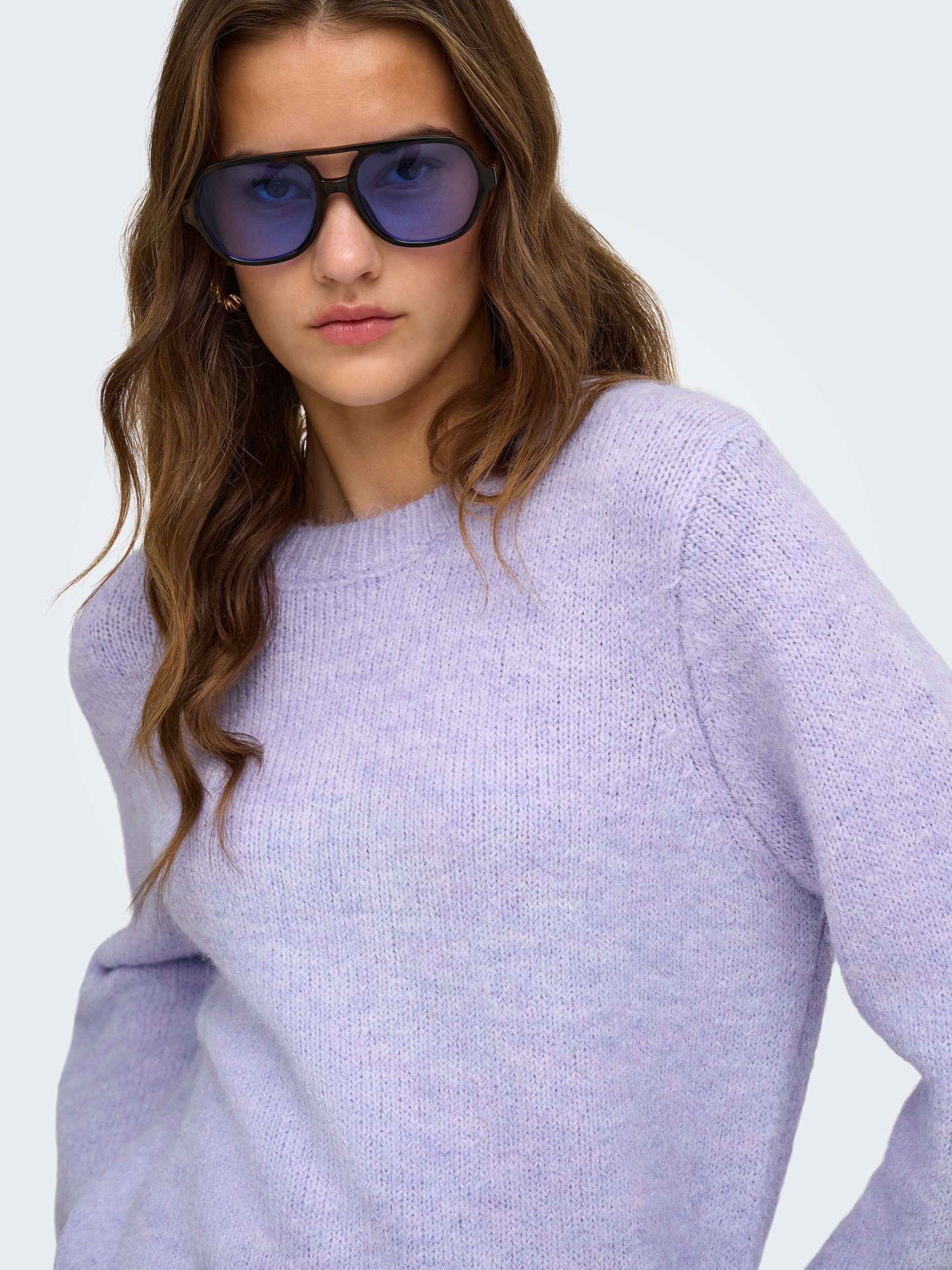 Image of ONLY Strickpullover "ONLSAHERI LS O-NECK KNT" Materialmix, loose fit