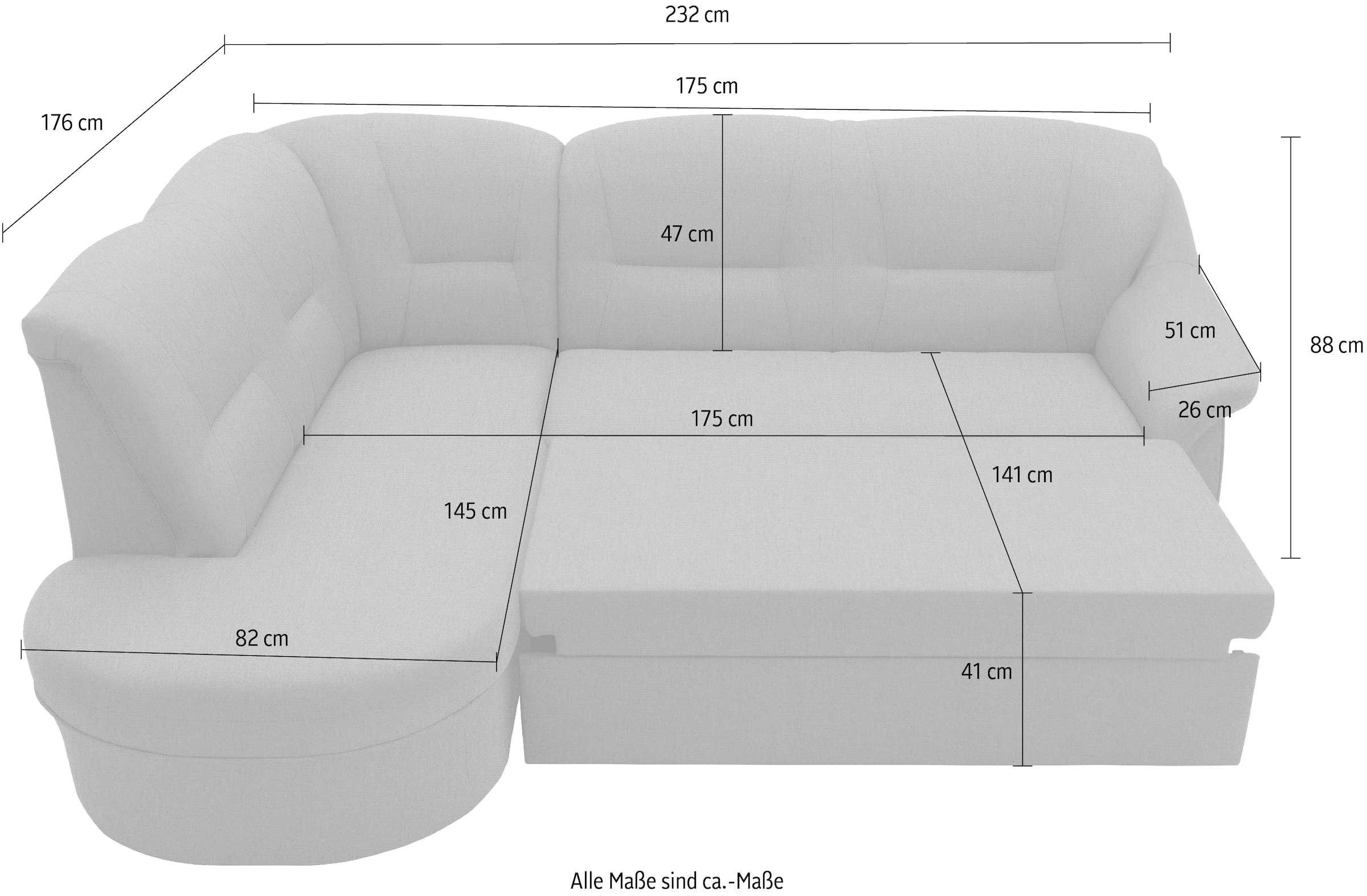 DOMO collection Ecksofa »Faenza für kleine Räume, Stellmasse 232,176cm, komfortabel, L-Form«, mit Ottomane, zeitlos, elegante Armlehnen, wahlweise mit Bettfunktion