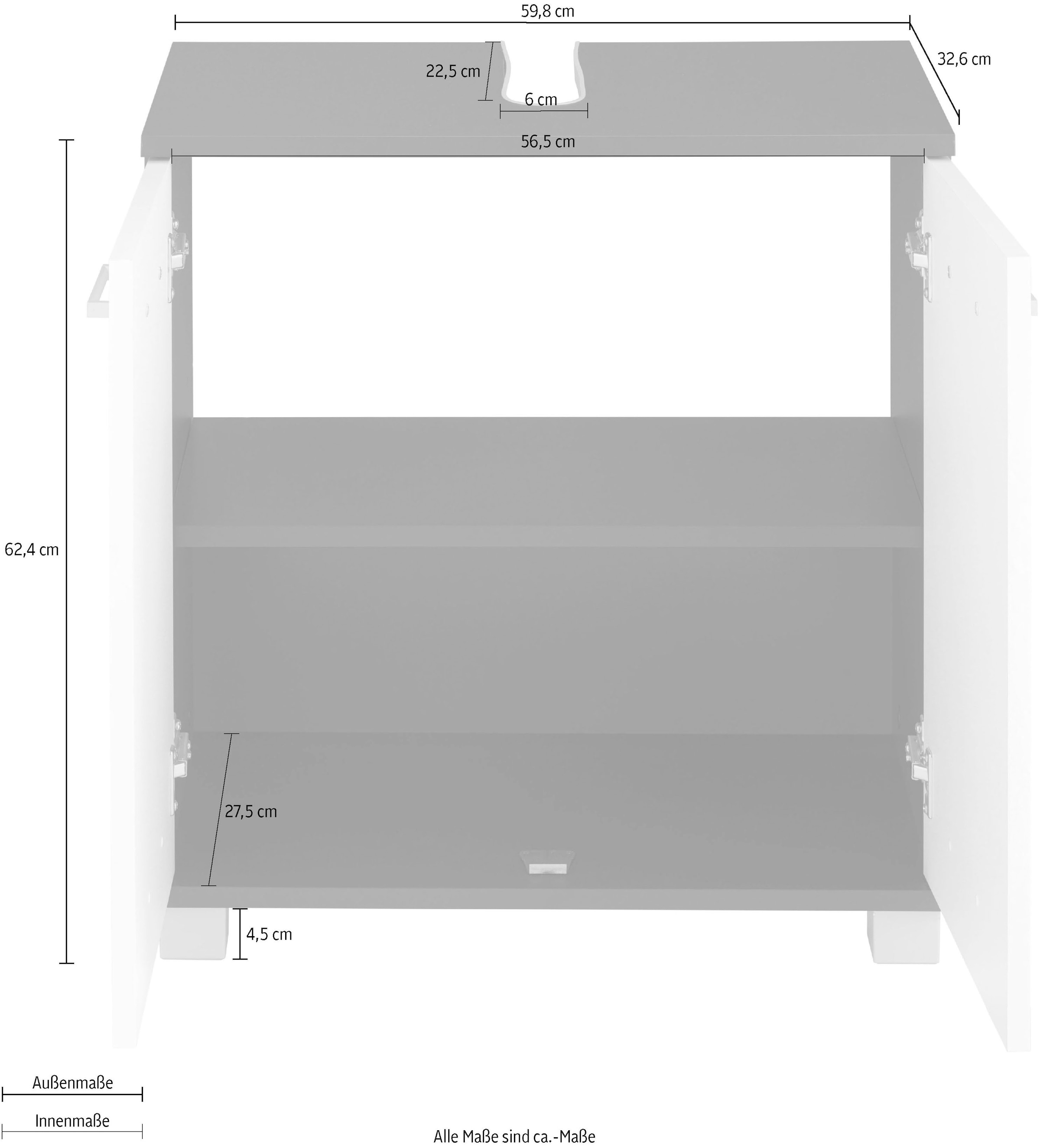 Schildmeyer Waschbeckenunterschrank »Mobes«, Breite/Höhe: 59,8/62,4 cm, Badschrank mit Doppeltür, Zwischenboden