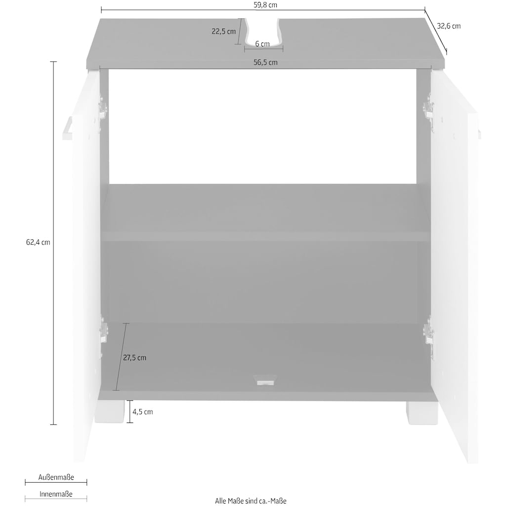 Schildmeyer Waschbeckenunterschrank »Mobes«, Breite/Höhe: 59,8/62,4 cm, Badschrank mit Doppeltür, Zwischenboden