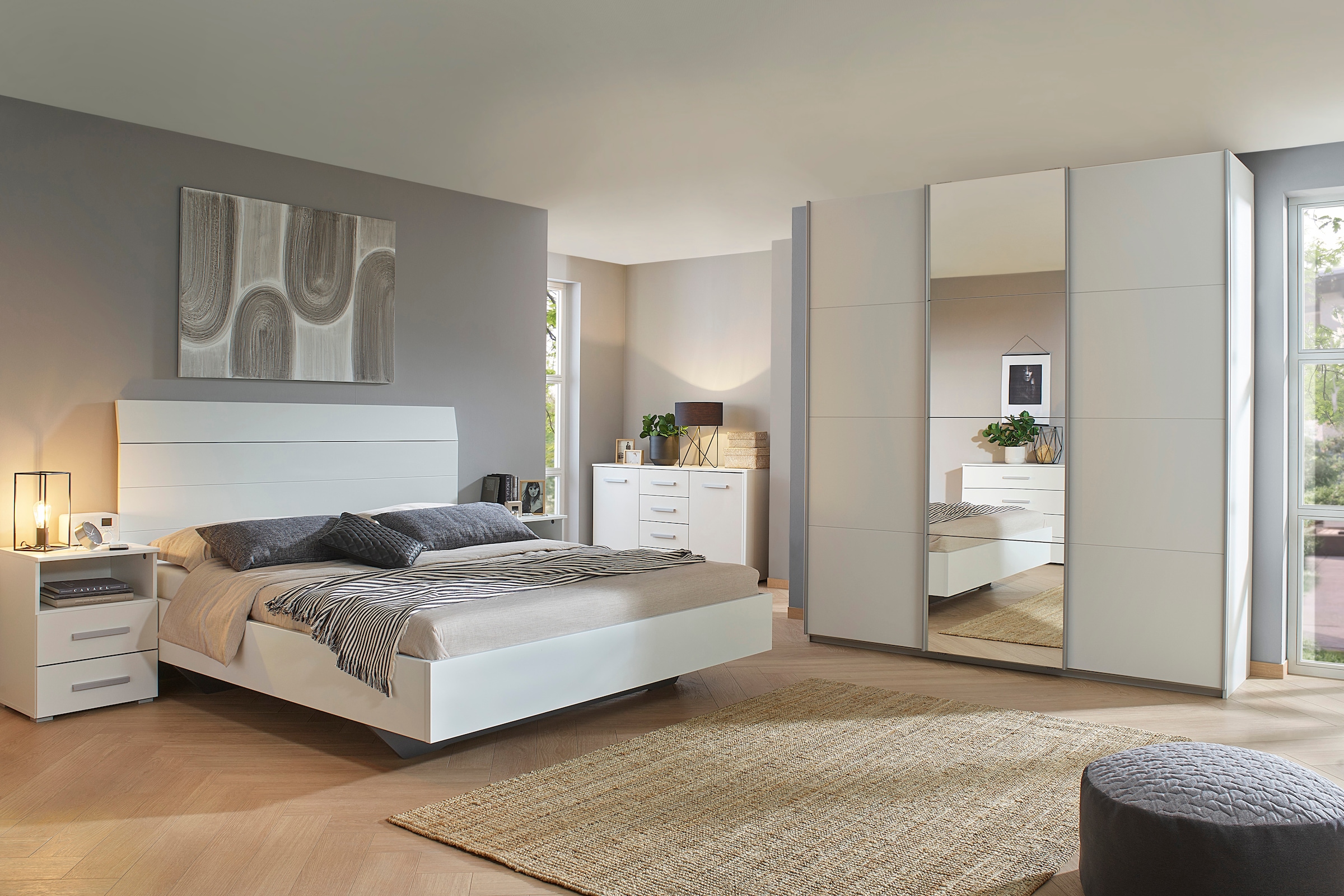GOODproduct Futonbett »Schlafzimmermöbel Schlafzimmer Einzelbett Doppelbett Holzbett KOLUNA« Liegefläche 180x200 cm, Bettseitenhöhe 41 cm,  mit hohem Kopfteil in Lattenoptik zum Anlehnen MADE IN GERMANY