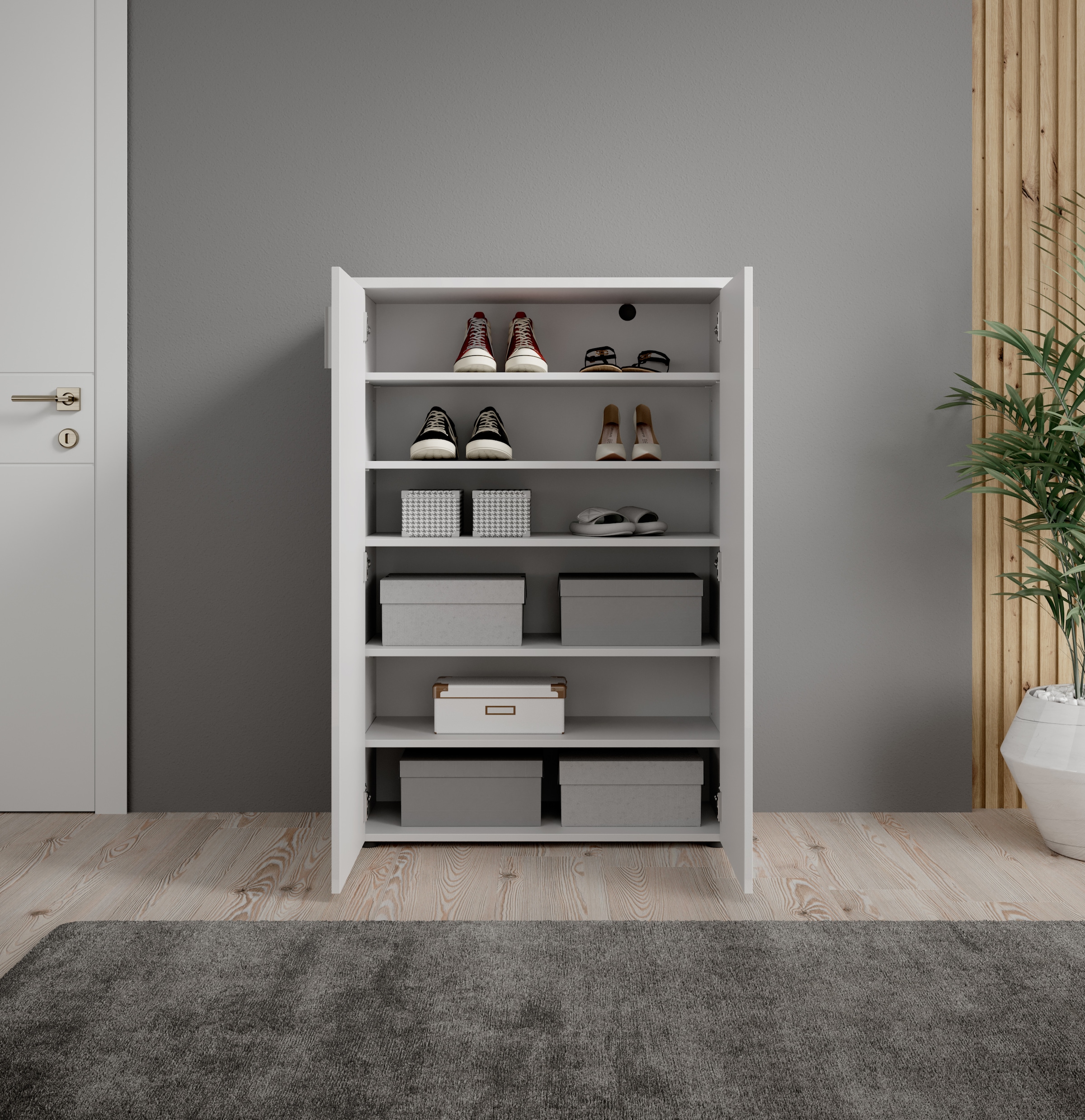 HBZ Schuhschrank »Lincoln weiss Glanz, BxHxT 80x120x35 cm«, (1 St.), Schuhschrank mit 2 Türen, 4 Einlegeböden