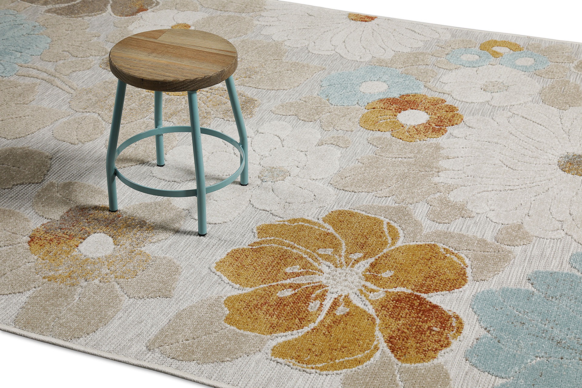 Wecon home Outdoorteppich »Beach Flower«, rund, 5 mm Höhe, für Innen & Aussen, strapazierfähig, pflegeleicht, Hoch-Tief Effekt
