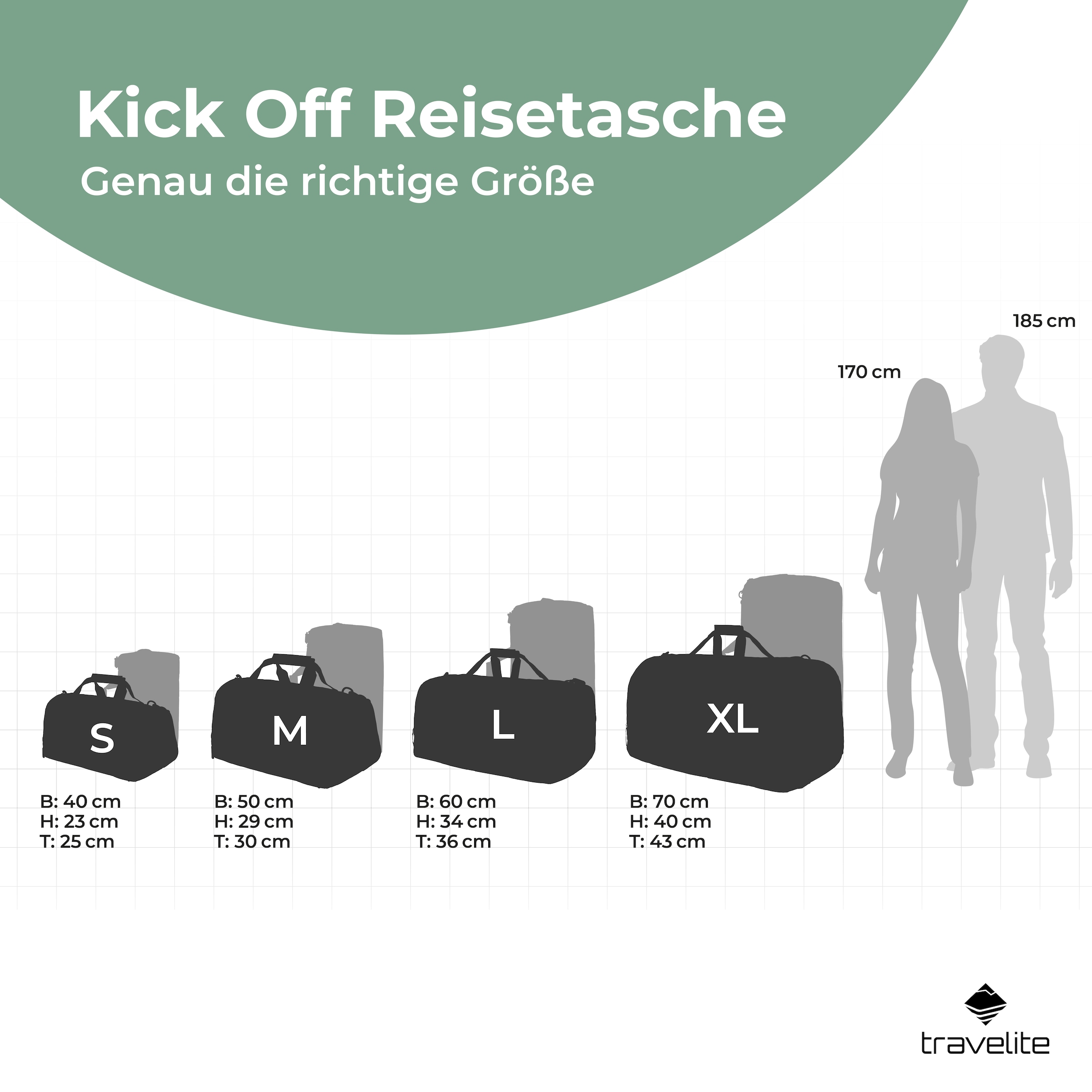 travelite Sac de voyage »KICK OFF, verschiedene Grössen und Farben« Reisegepäck Sporttasche Freizeittasche mit Aufsteckfunktion