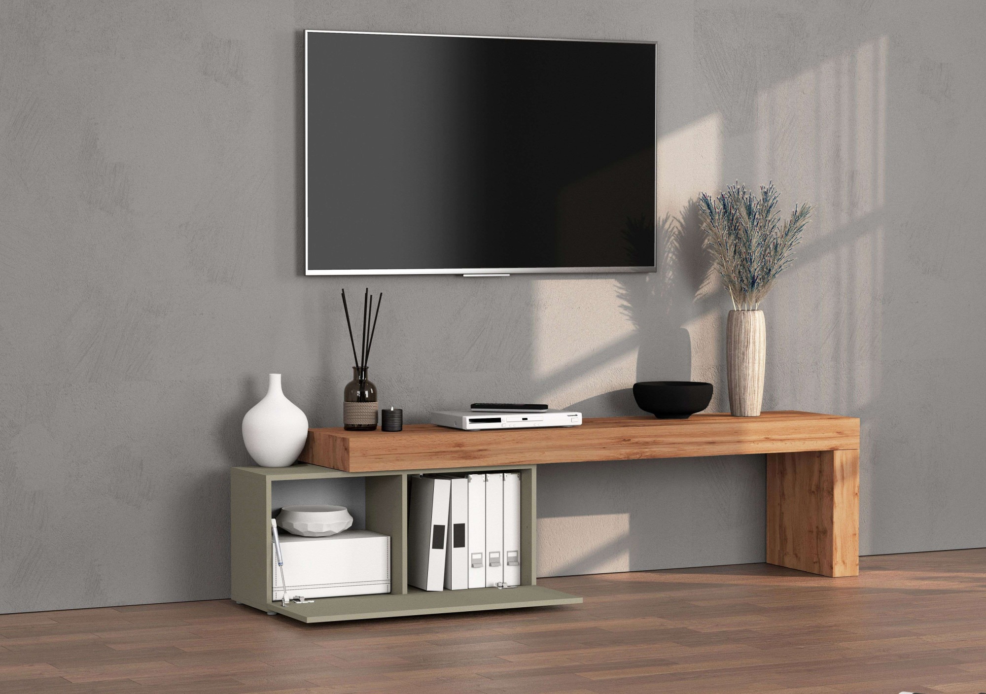 INOSIGN Lowboard »Chronos TV-Board, TV-Schrank«, (1 St., Breite verstellbar von 180 bis 260 cm), Breite 220 cm TV-Board,Lowboard,1 Klappe und ein L-Förmiger Aufsatz