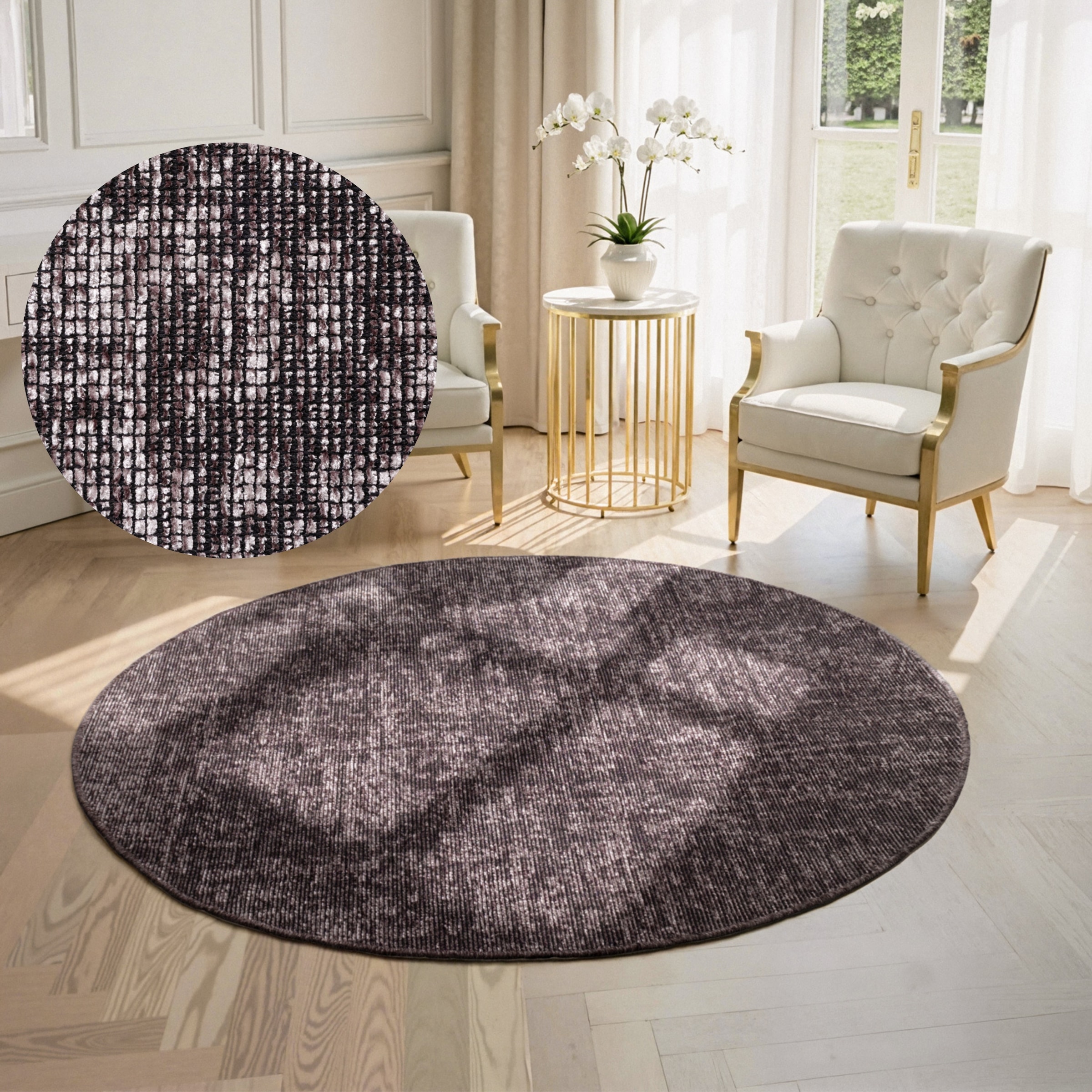 Image of ELLE DECORATION Teppich "Prisma" rund 5 mm Höhe Glanz-Effekt, Karo Design, Kachel-Optik, Wohnzimmer, Schlafzimmer,Flur