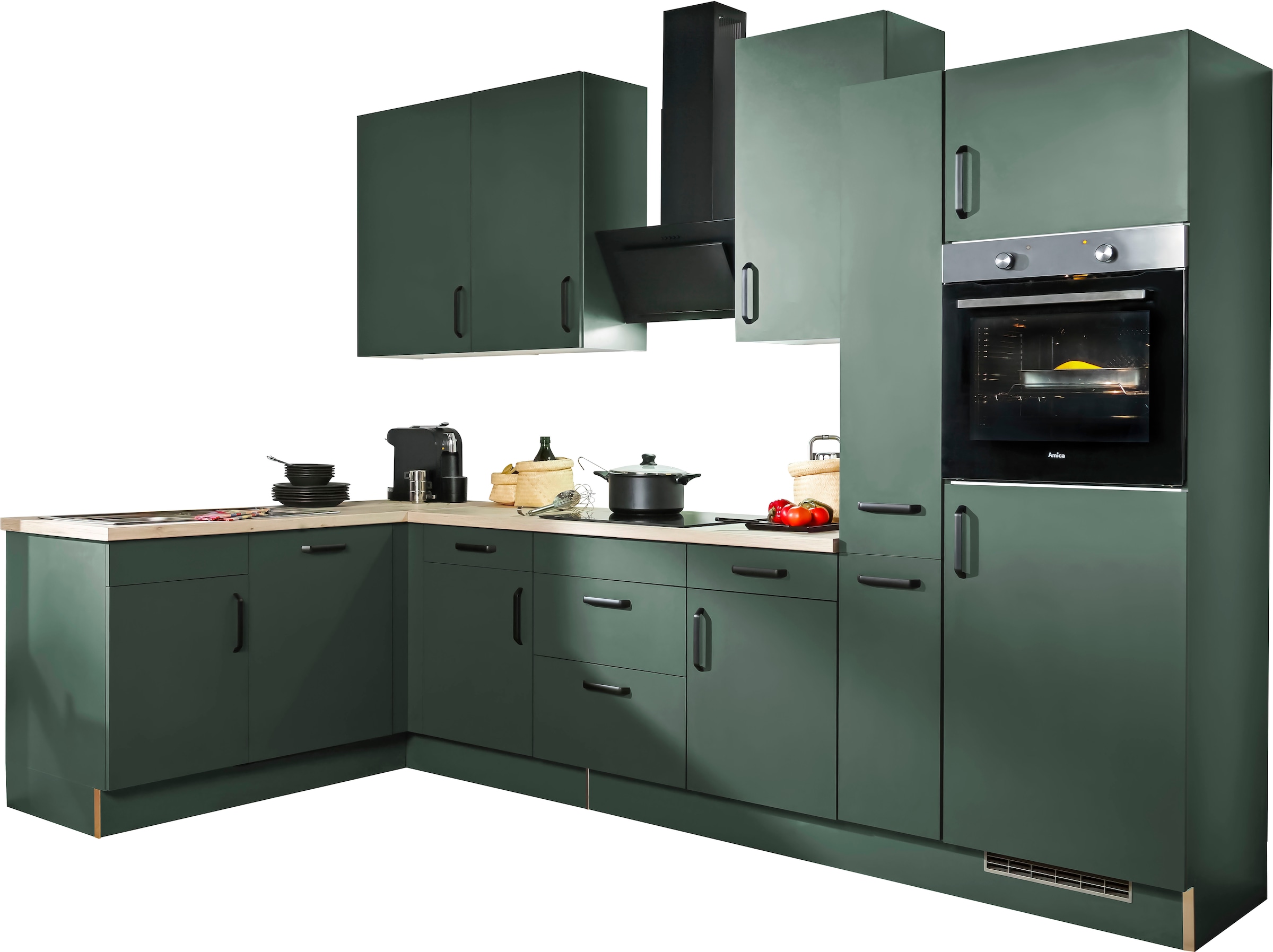wiho Küchen Winkelküche »"Simi", mit verstellbaren Füssen, wahlweise mit E-Geräten« Soft-Close-Funktion in Schubkästen & Auszügen, Stellbreite 315/175 cm