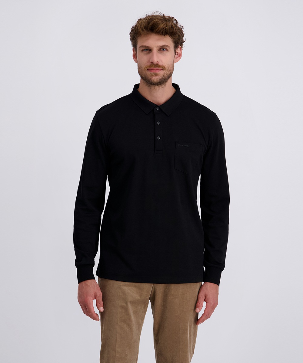 Pierre Cardin Langarm-Poloshirt Brusttasche mit Marken- Applikation