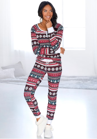 Pyjama, (2 tlg., 1 Stück), mit weihnachtlichem Muster