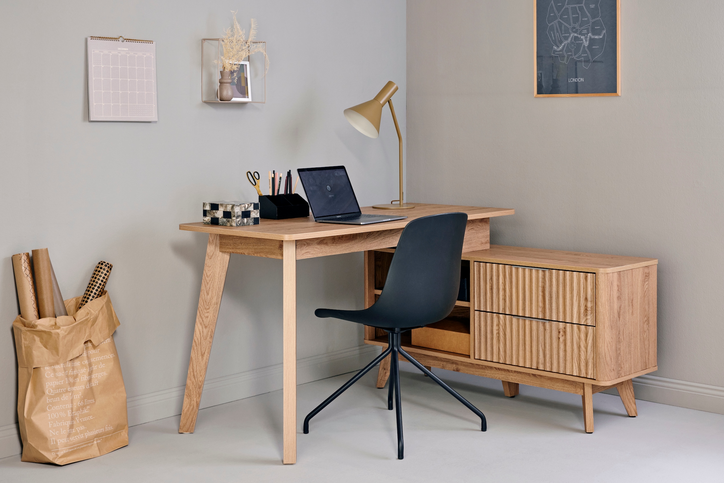 Jahnke Eckschreibtisch »WAVE C 150 E« 1 Stk. tlg. Eckschreibtisch, Fronten in Wellendesign, wechselseitig montierbar