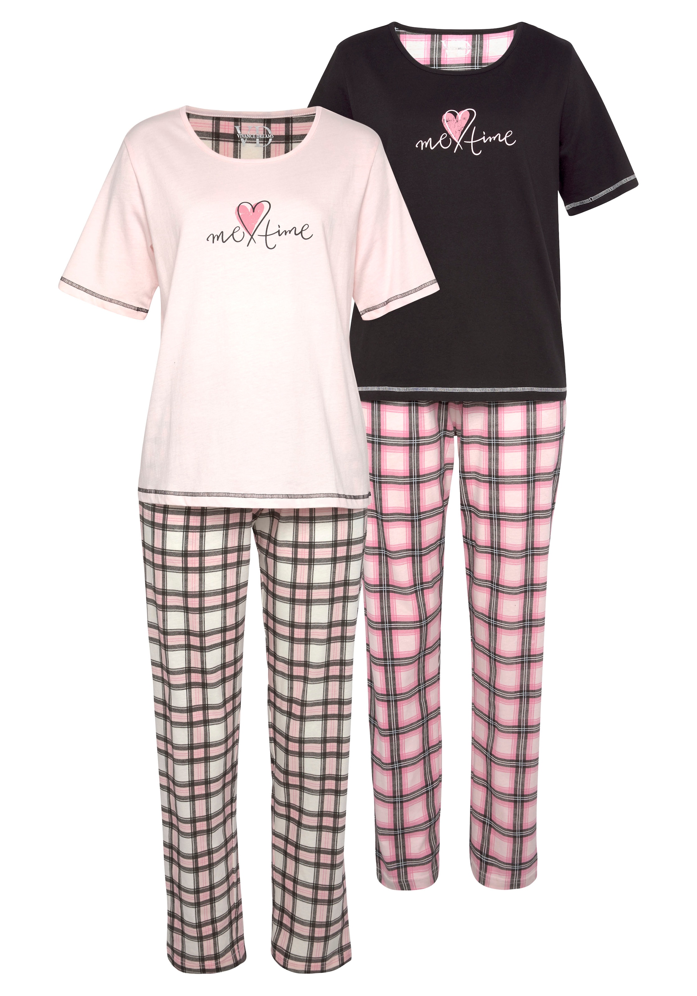 Vivance Dreams Pyjama, (Packung, 4 tlg., 2 Stück), im Doppelpack mit Karomuster