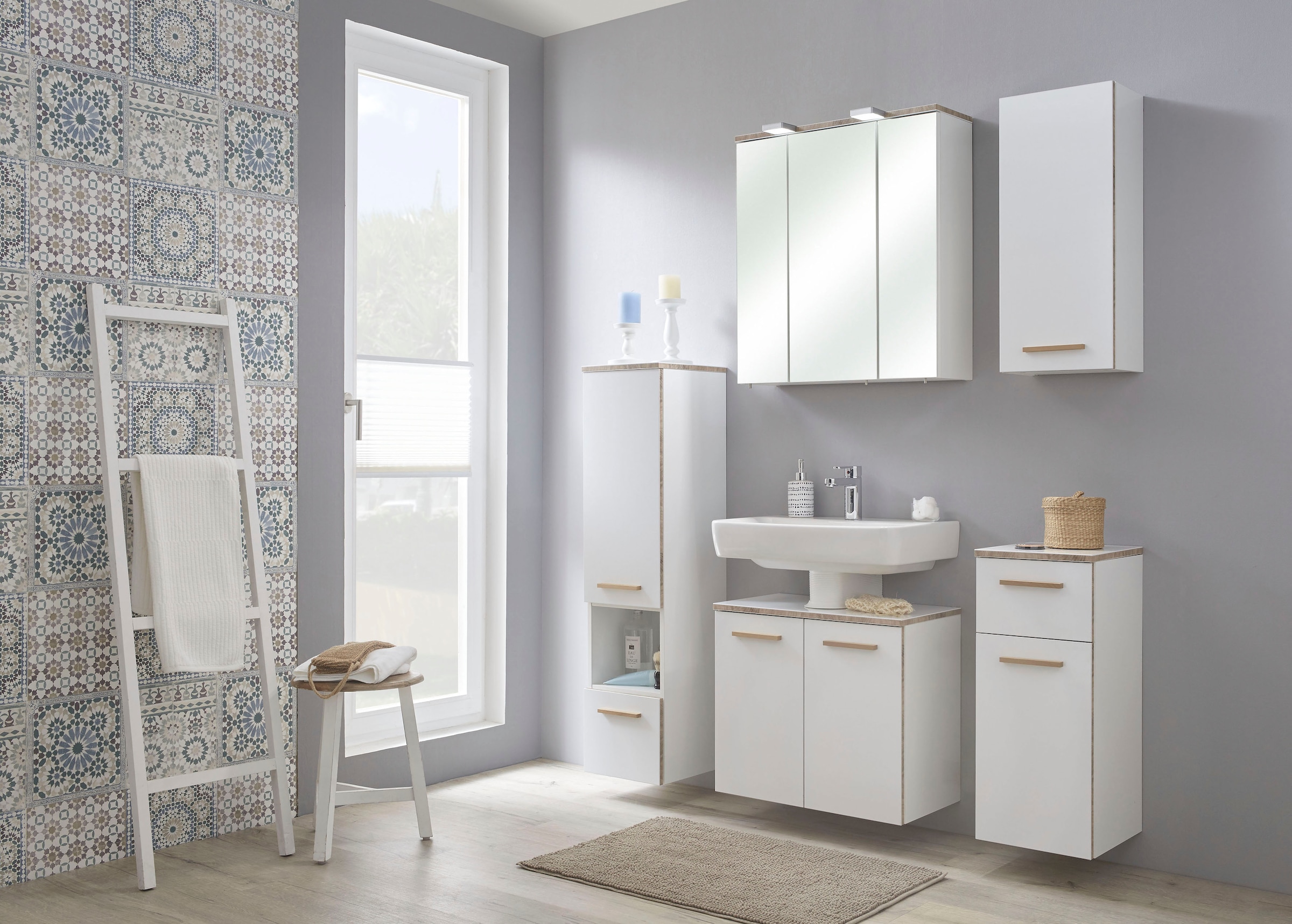 Saphir Ensemble de meubles de salle de bain »Quickset 931 5-teilig, Waschbeckenunterschrank mit LED-Spiegelschrank« Ensemble, 5 cuis tlg.