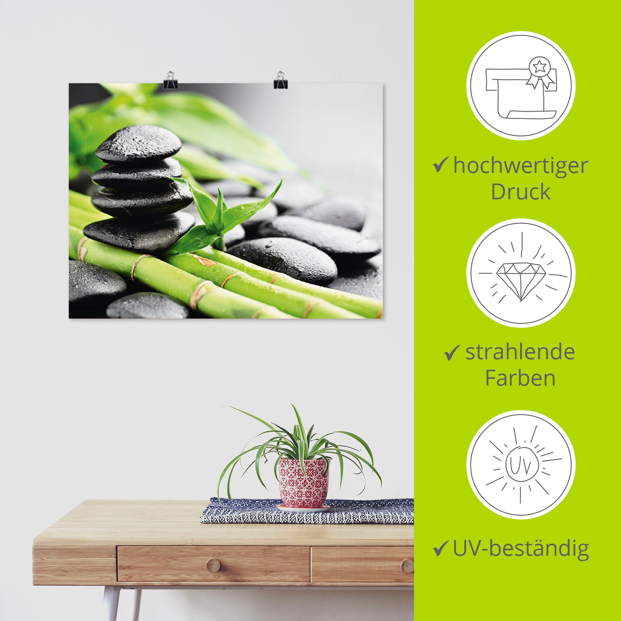 Artland Wandbild »Wachstum - Lavasteine Bambus«, Zen, (1 St.), als Alubild, Outdoorbild, Leinwandbild, Poster, Wandaufkleber