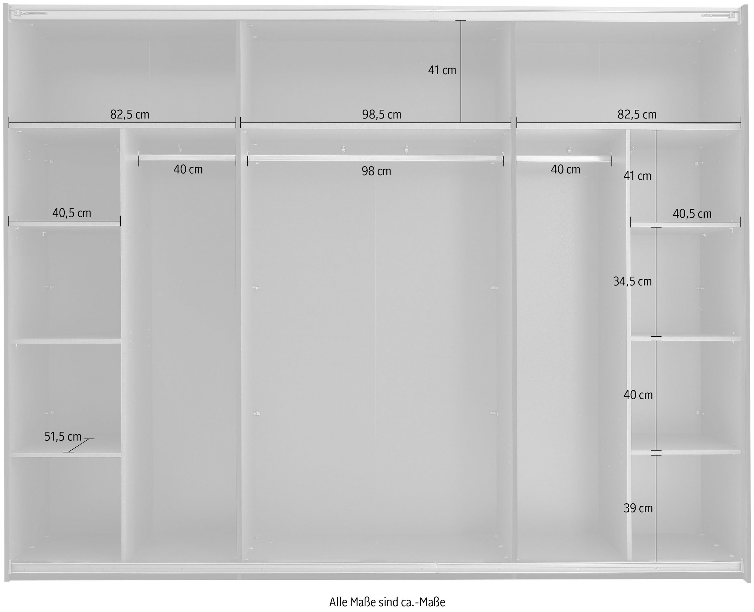 Schlafkontor Armoire à portes coulissantes »Mesio, 2-türiger Kleiderschrank, Schiebetürenschrank mit viel Stauraum« inklusive Hoteleinteilungen aussen und Einlegeböden oben