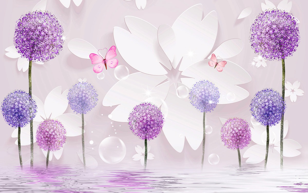 Image of Papermoon Fototapete "Muster mit Blumen und Wasser"
