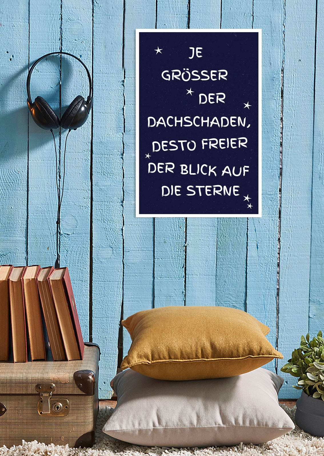 Image of queence Metallbild "Dachschaden" Schriftzug Schriftzüge Sterne 1 Stk. tlg. Stahlschilder
