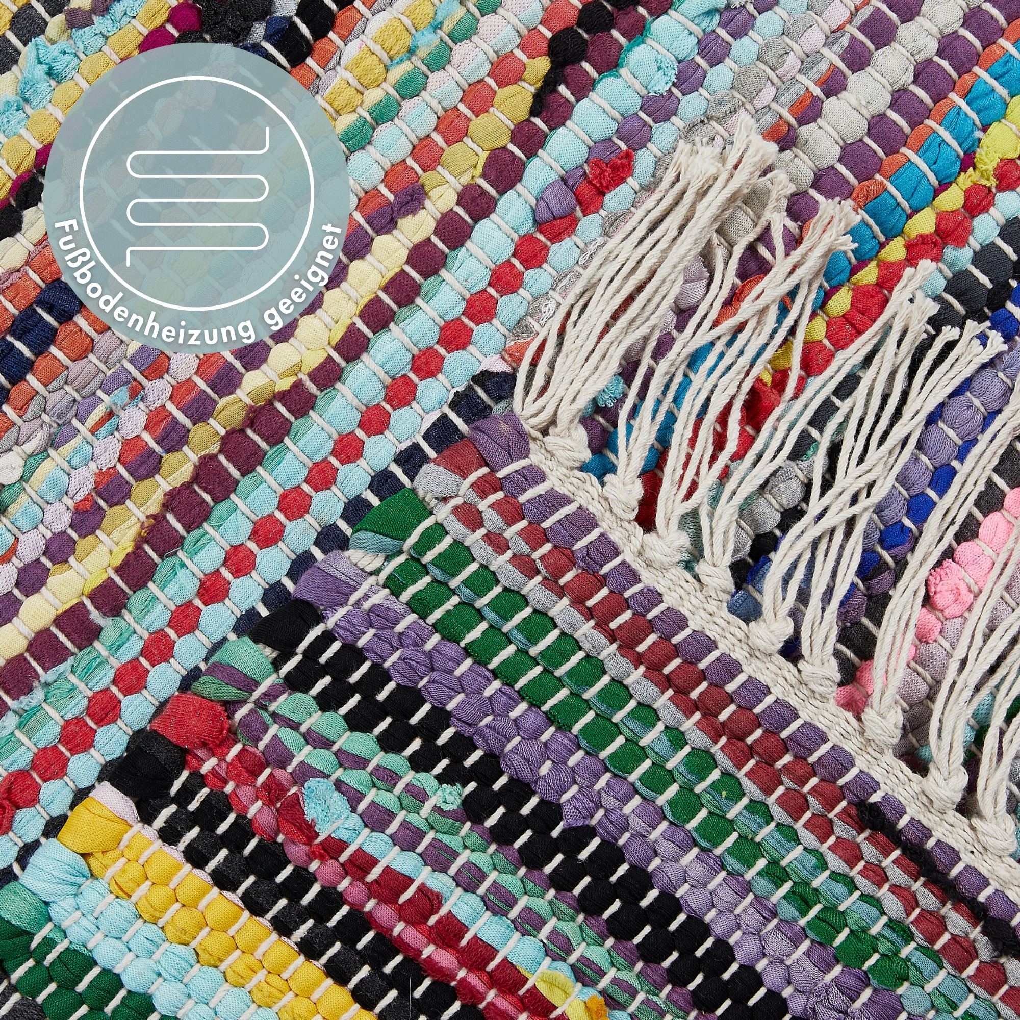 Andiamo Teppich »Multi« rechteckig 10 mm Höhe Flachgewebe, Fleckerl, reine Baumwolle, handgewebt, mit Fransen