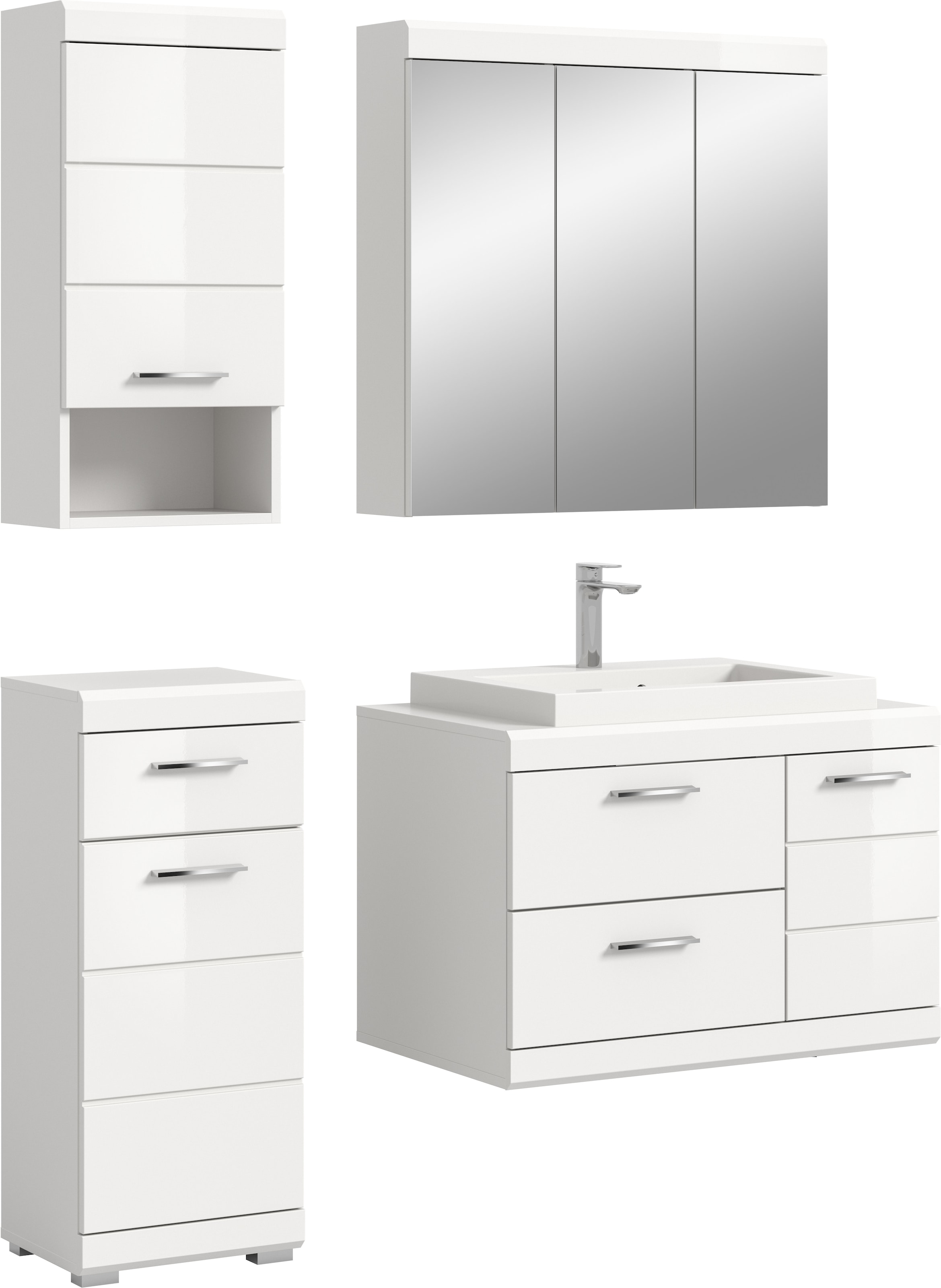 Image of welltime Badmöbel-Set "SIENA, 4-tlg, Waschtisch ink WB, Spiegelschrank, Hänge- & Unterschrank"