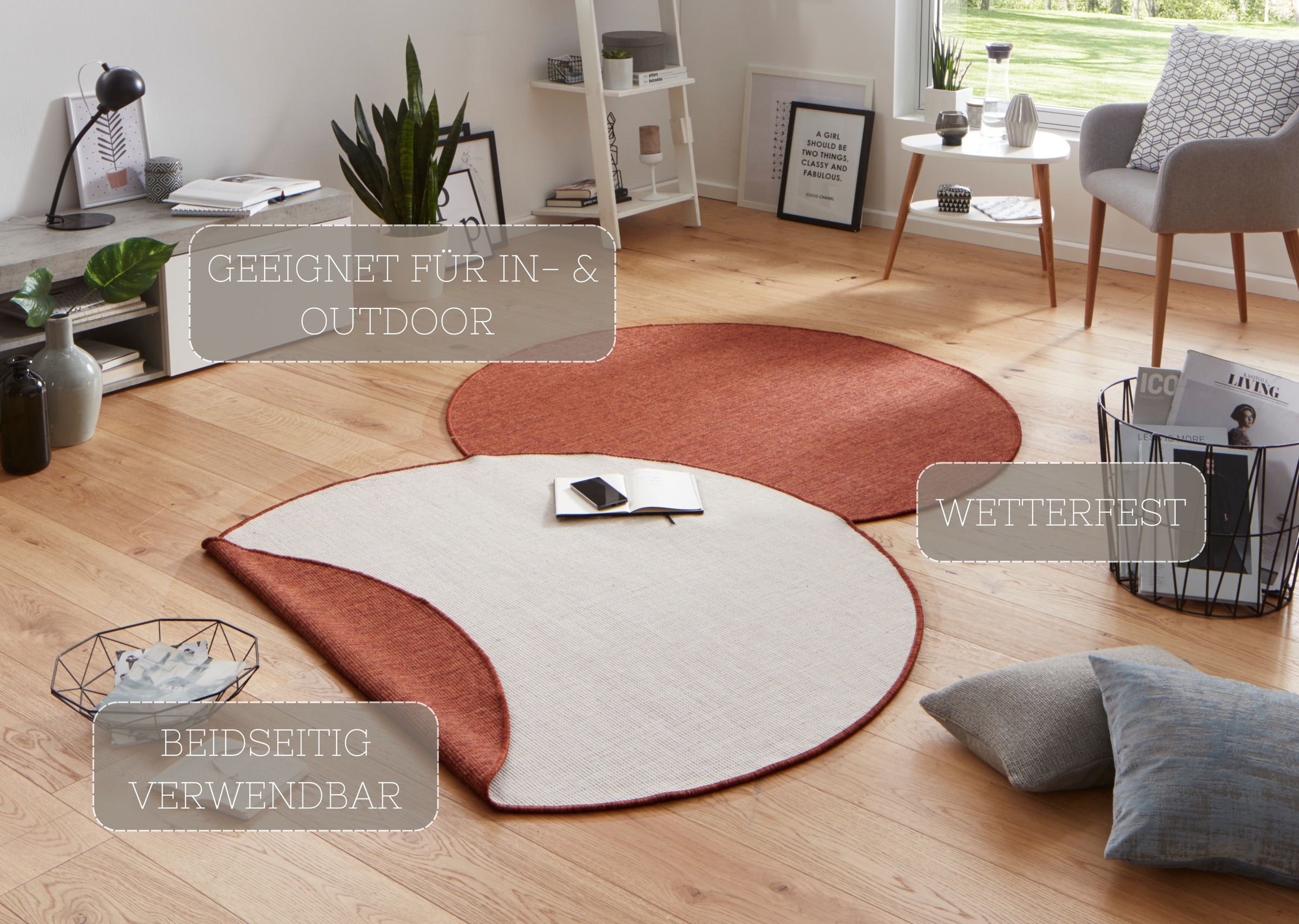 NORTHRUGS Teppich »Miami Wendeteppich«, rund, 5 mm Höhe, In-& Outdoor, Wetterfest, Balkon, Garten, Wohnzimmer, Wasserfest