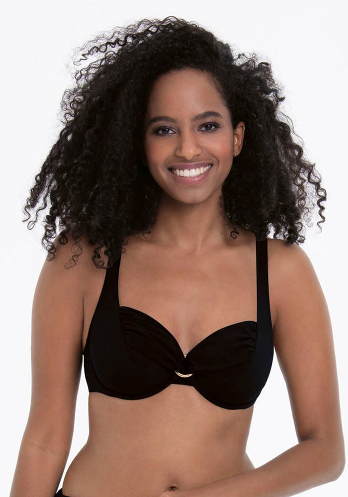 Bügel-Bandeau-Bikini-Top, mit schöner Raffung und Zierring vorn