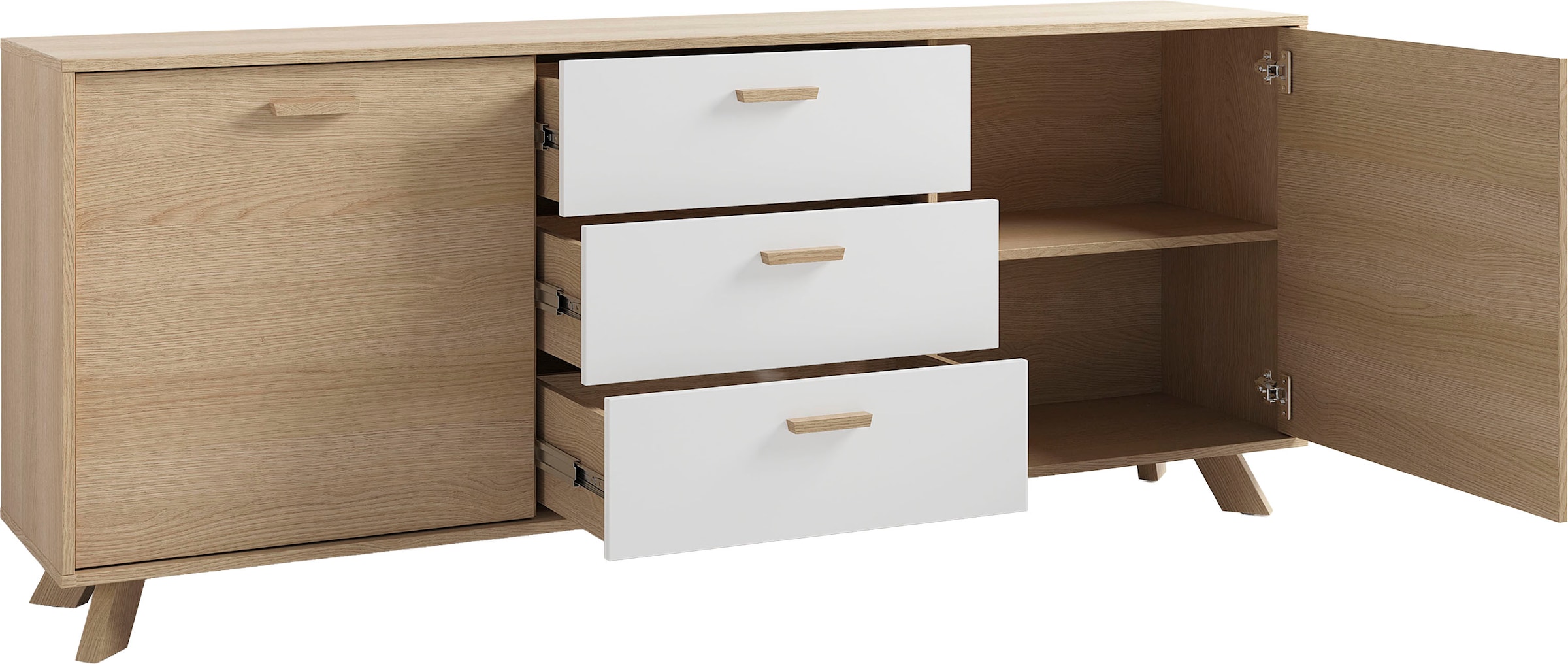 byLIVING Sideboard »Bastian« 1 cuis tlg. mit massiven Holzfüssen und Griffen, natürlicher Eichenlook, 180cm