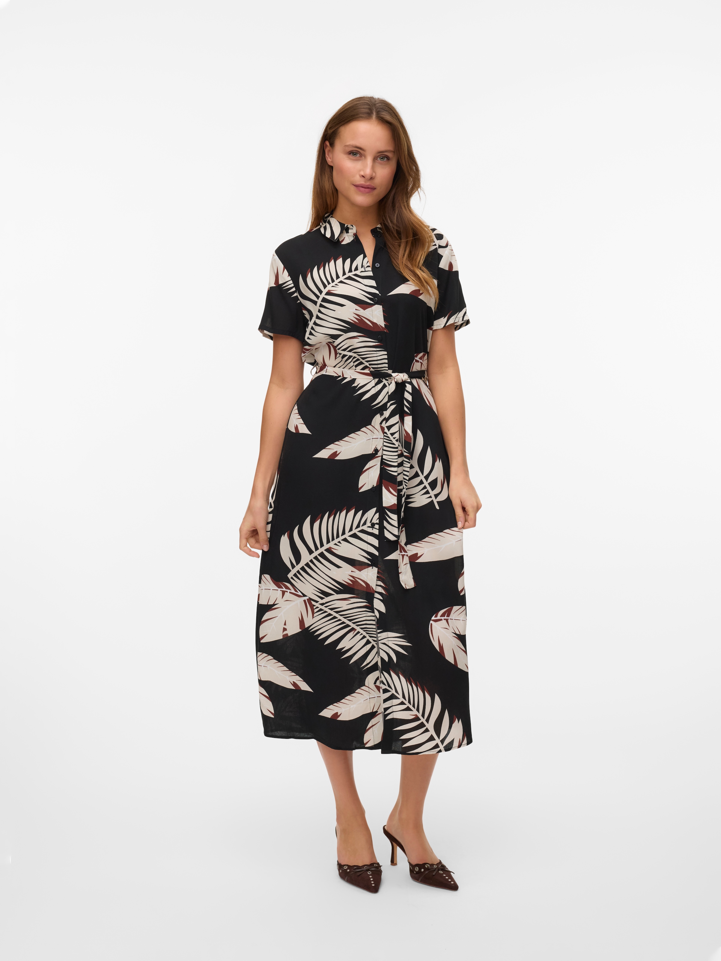 Image of Vero Moda Hemdblusenkleid "VMEASY JOY S/S LONG SHIRT DRESS WVN GA" Sommerkleid