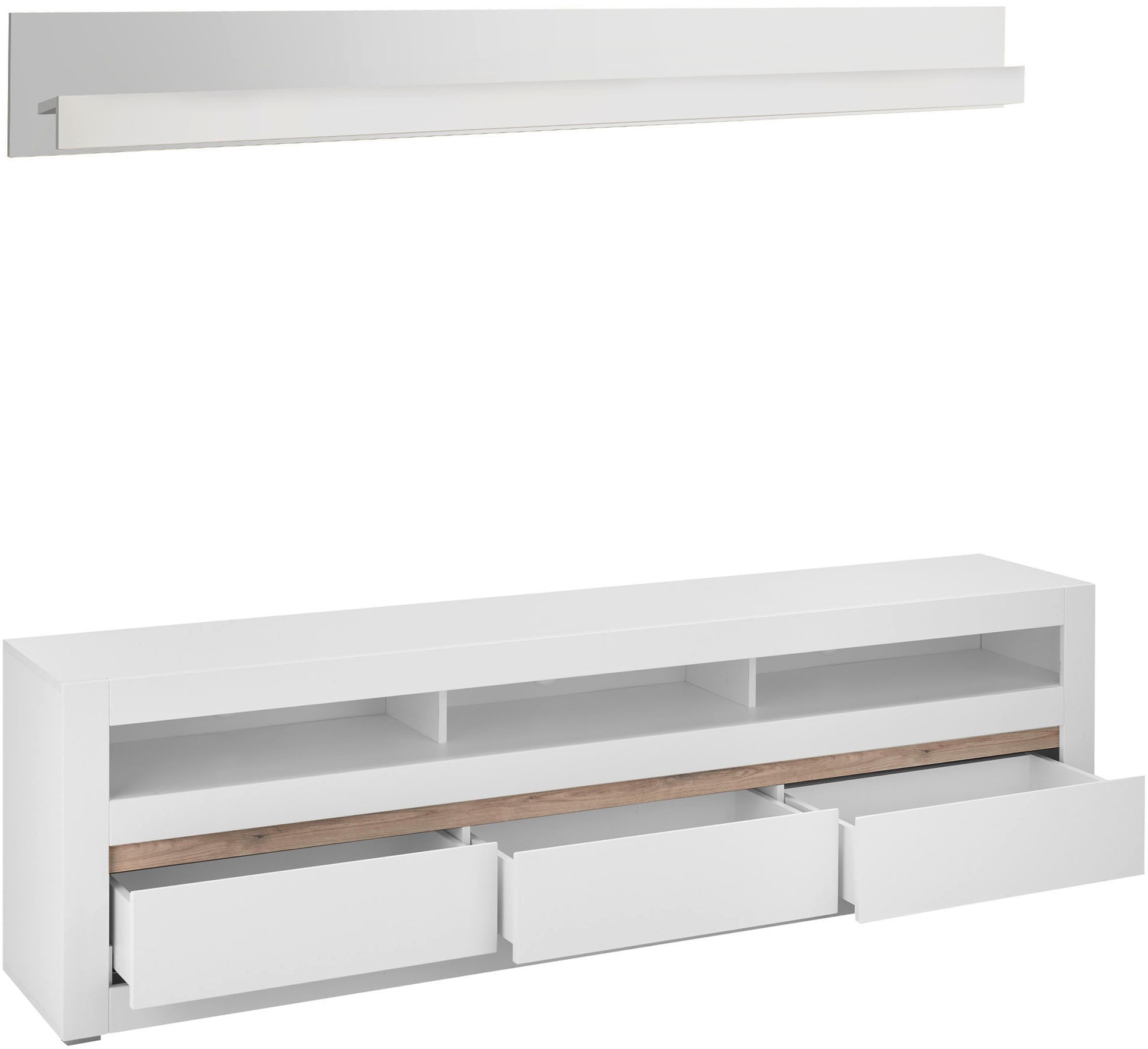 INOSIGN Wohnwand »Anbauwand in Weiss Matt, Wohnzimmer-Set mit austauschbarer Blende«, (Set, 2 St.), enhält Lowboard, Wandboard, zeitloses Design, 217 cm breit