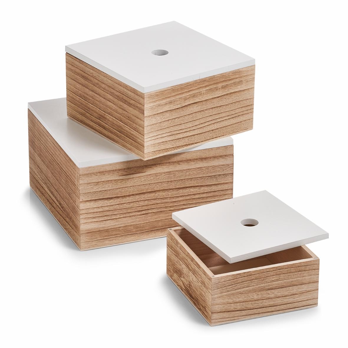 Zeller Present Aufbewahrungsbox, 3er Set, Holz, weiss/natur