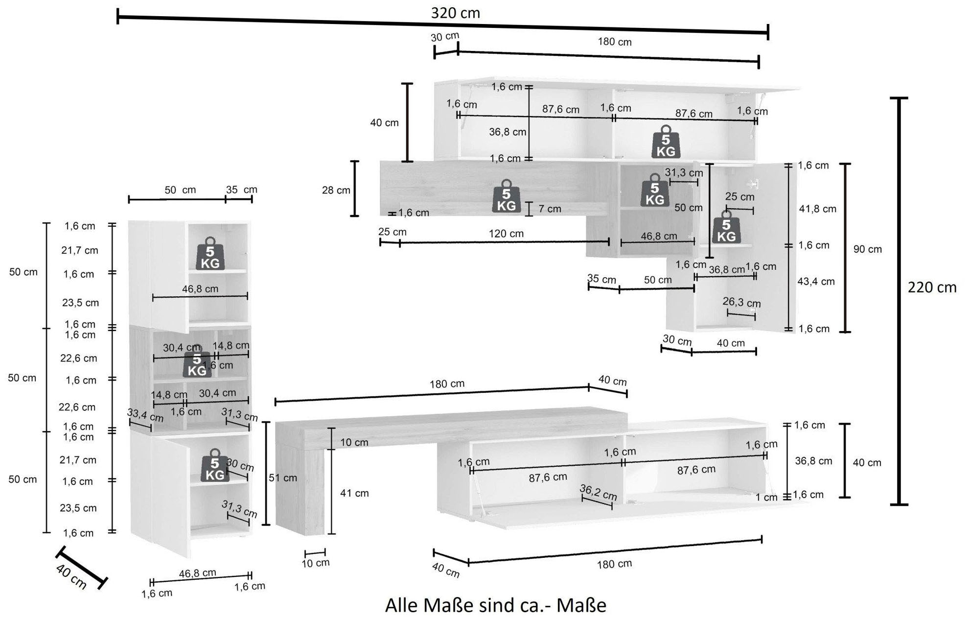 INOSIGN Meuble mural »Chronos Wohnwand, Medienwand, 8-er set« Set, 8 cuis tlg.