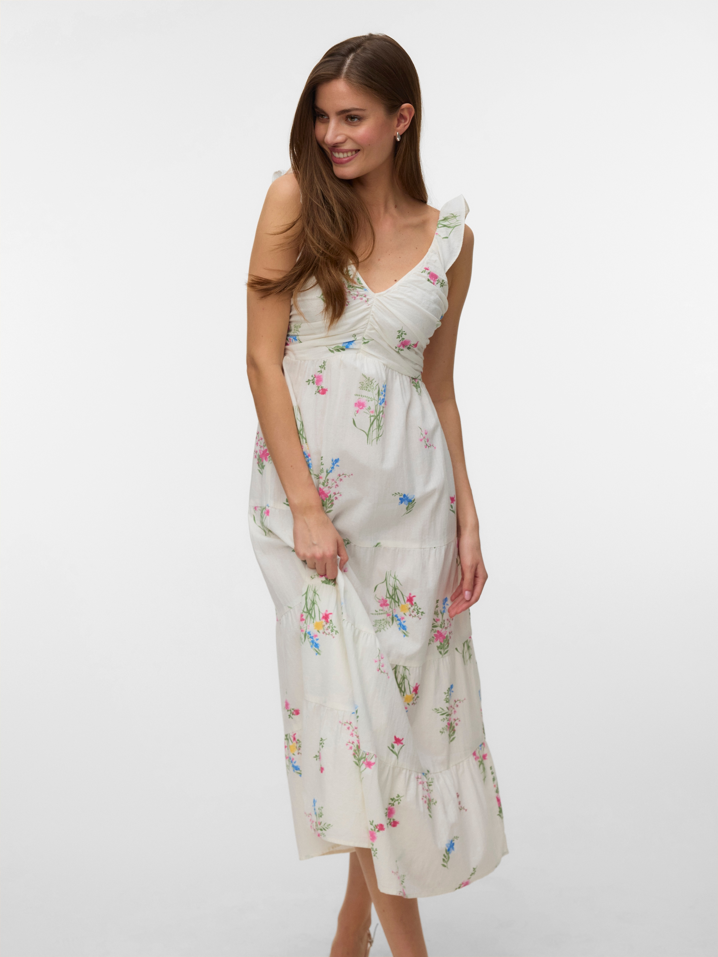 Vero Moda Maxi robe »VMDICTHE SL FRILL ANKLE DRESS WVN GA« coton, coupe régulière