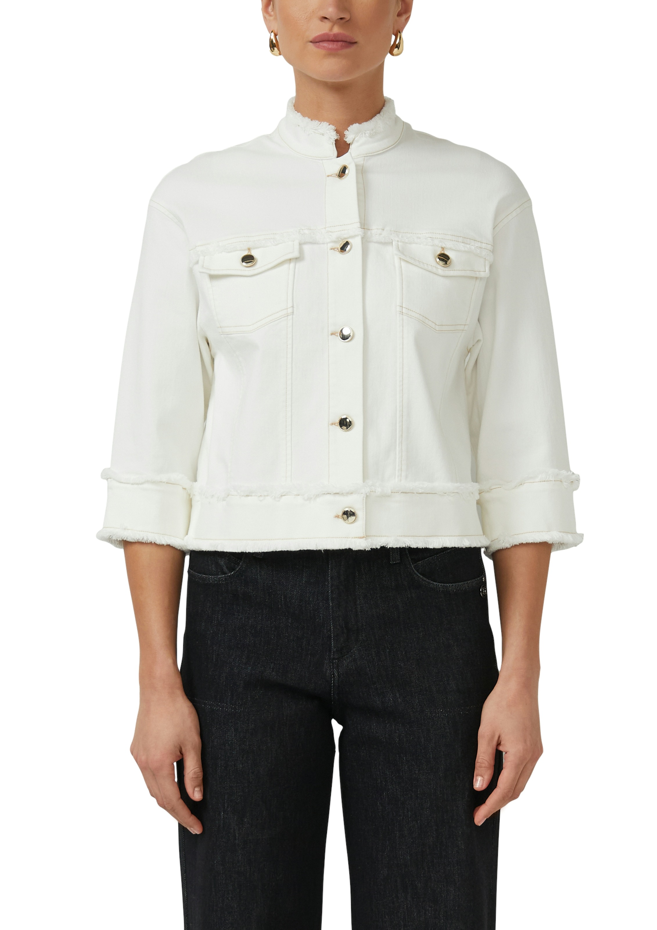 Image of s.Oliver BLACK LABEL Kurzblazer 3/4-Arm mit Fransen und goldener Knopfleiste