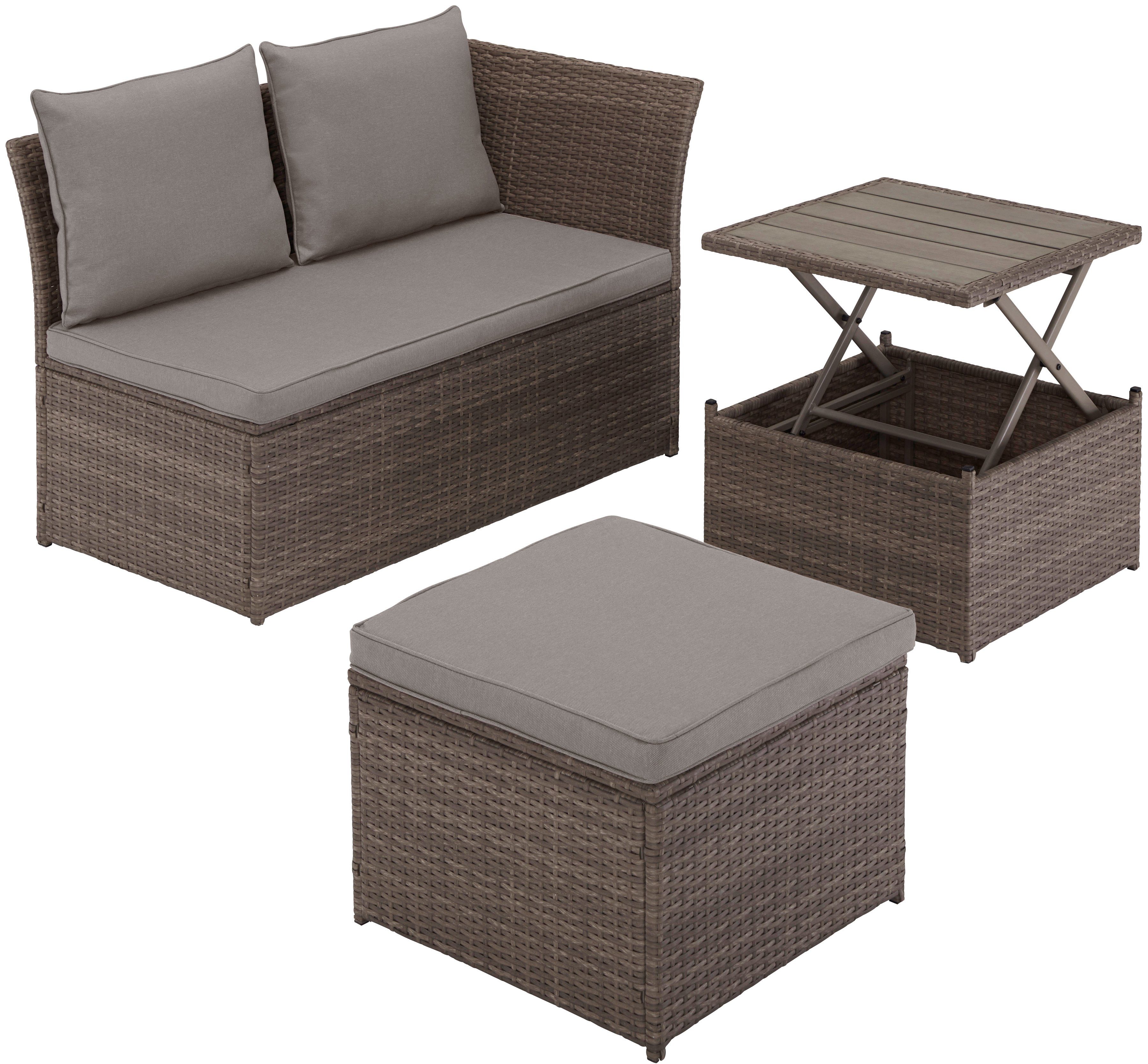 Gartenlounge-Set »Marseille Premium«, (7 tlg.), 2er Sofa, 1 Hocker, Tisch 57x57x36-63...